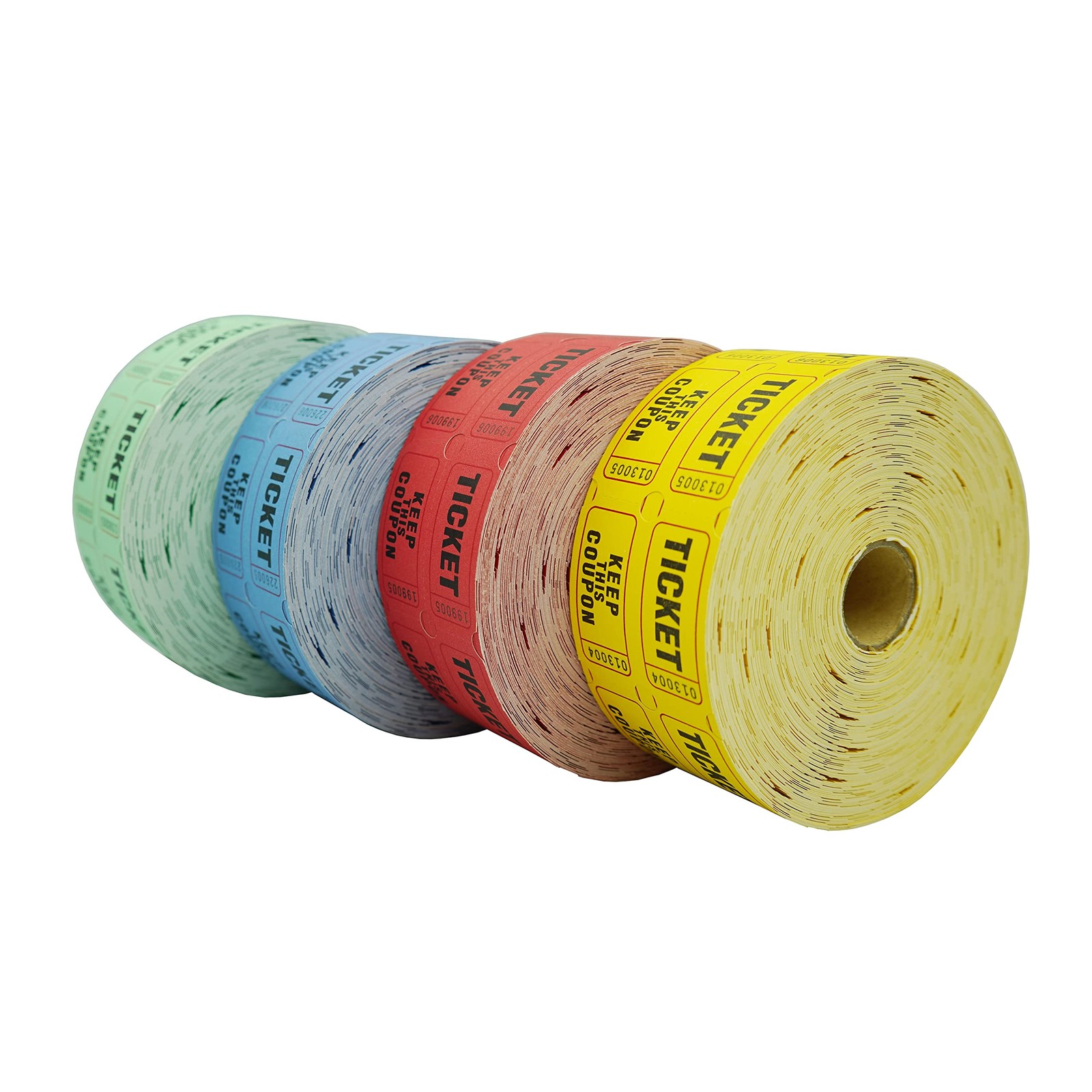 4Color Set of 1000 2x2in 50/50 Double Roll Raffle Tickets Blue/Yellow/Red/Green