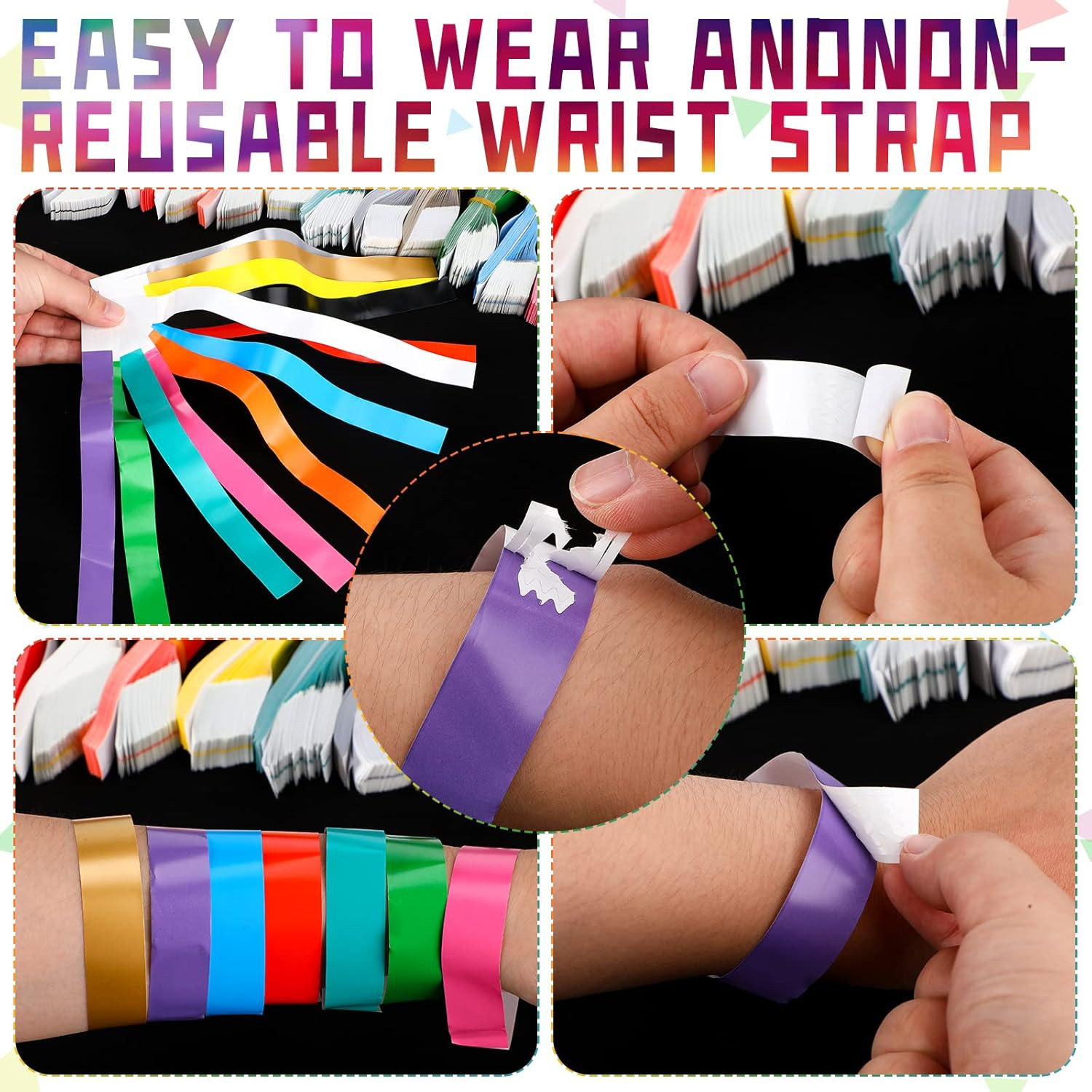 1200 Pack Plastic Paper Wristbands for Events Neon Party Wrist Bands Colored Wat