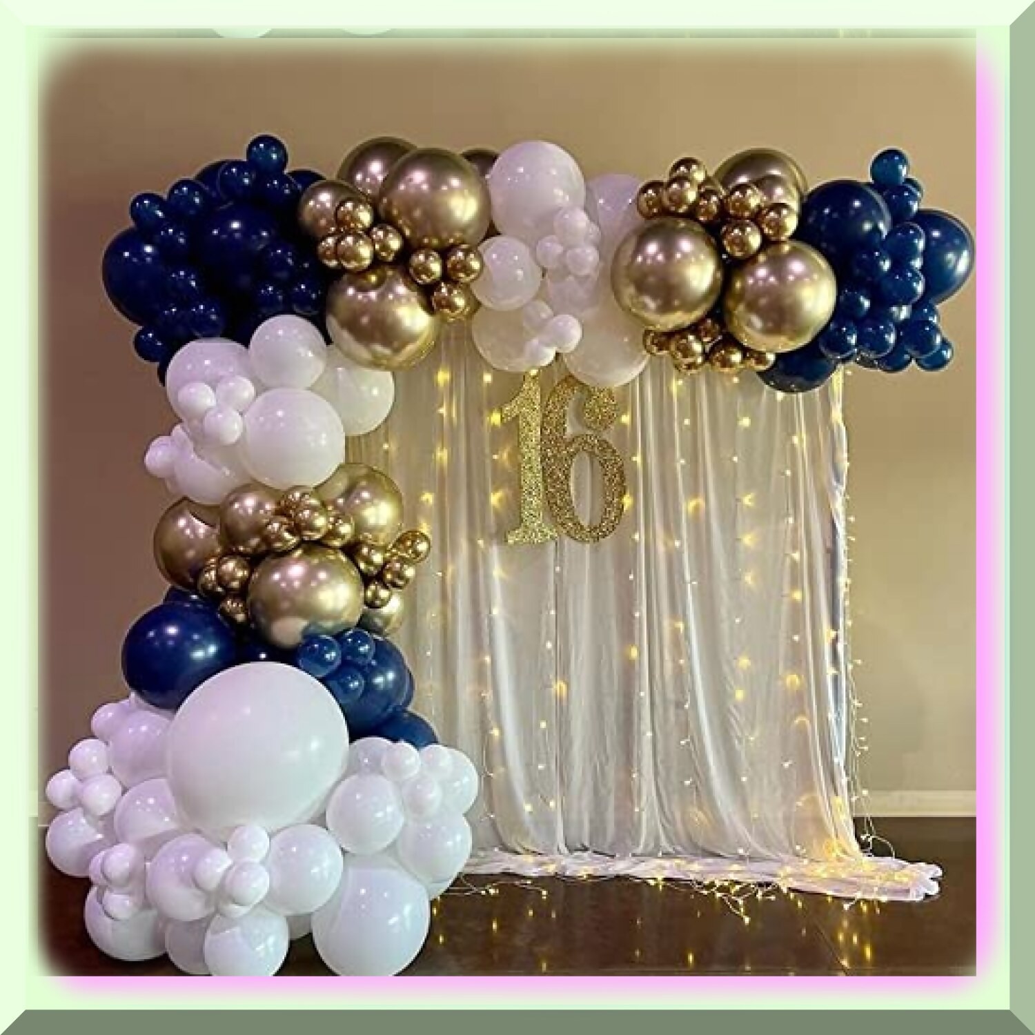Navy Blue White Gold Balloon Garland Kit