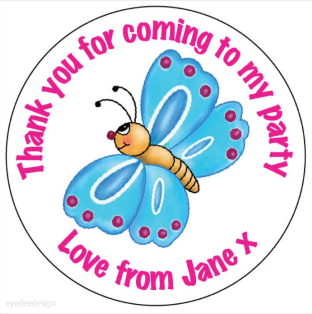 Personalised Butterfly Happy Birthday Stickers Thank You Seals Cake Sweet – 216