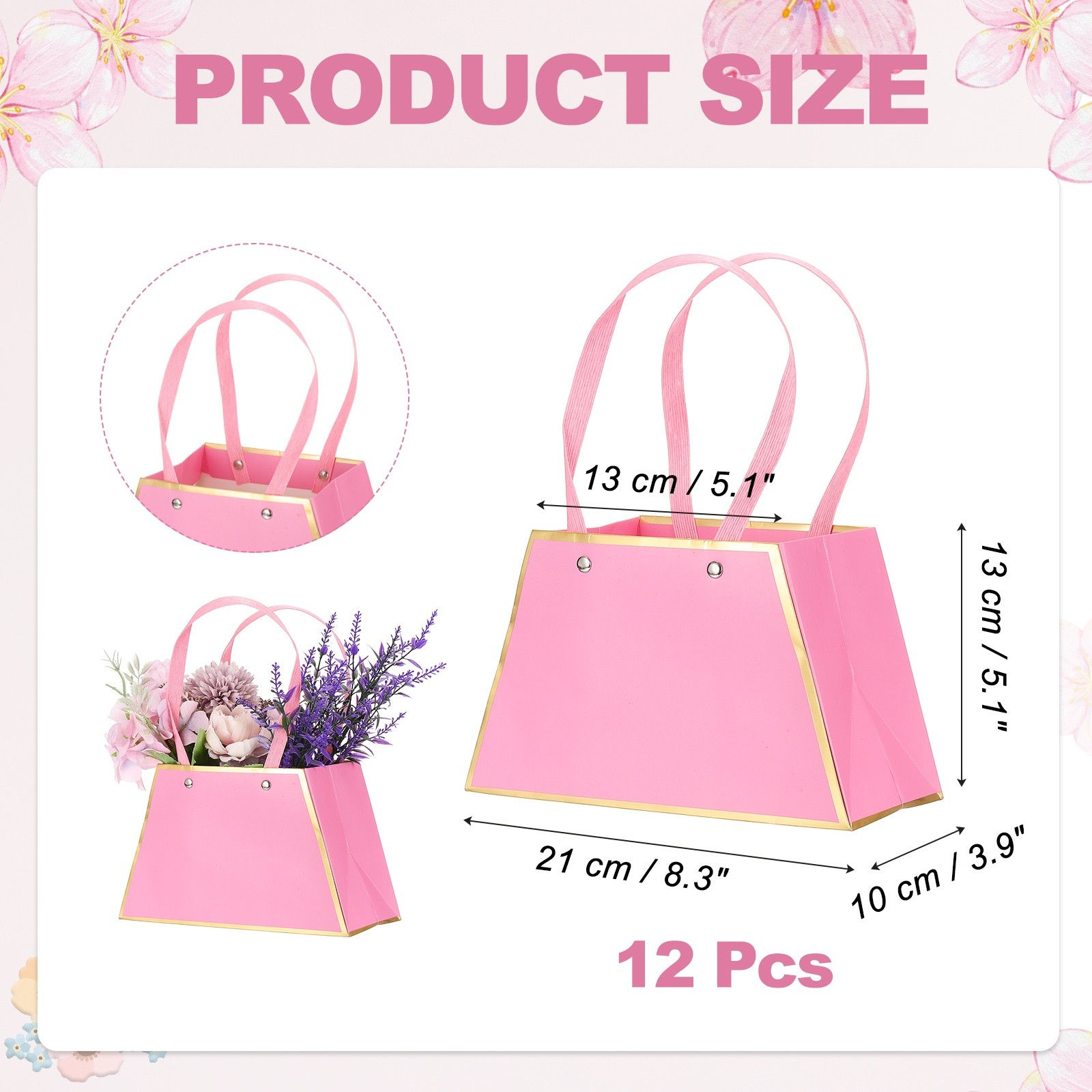 12 Pcs Flower Gift Bags Bouquet Wrapping Bag Paper Bouquet Bag Boxes Dark Pink