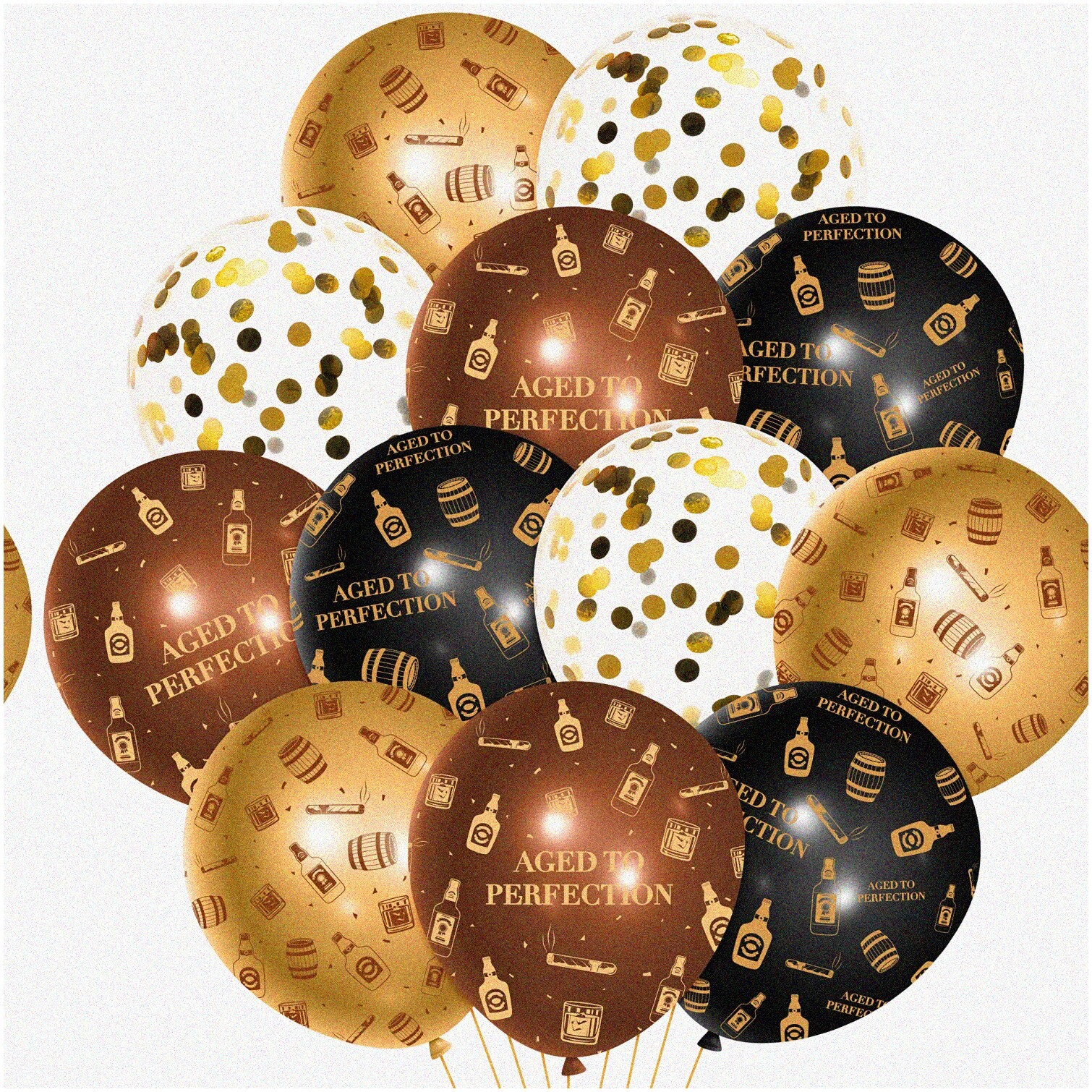 Whiskey Theme Party Balloons Set 36 Latex with Ribbon