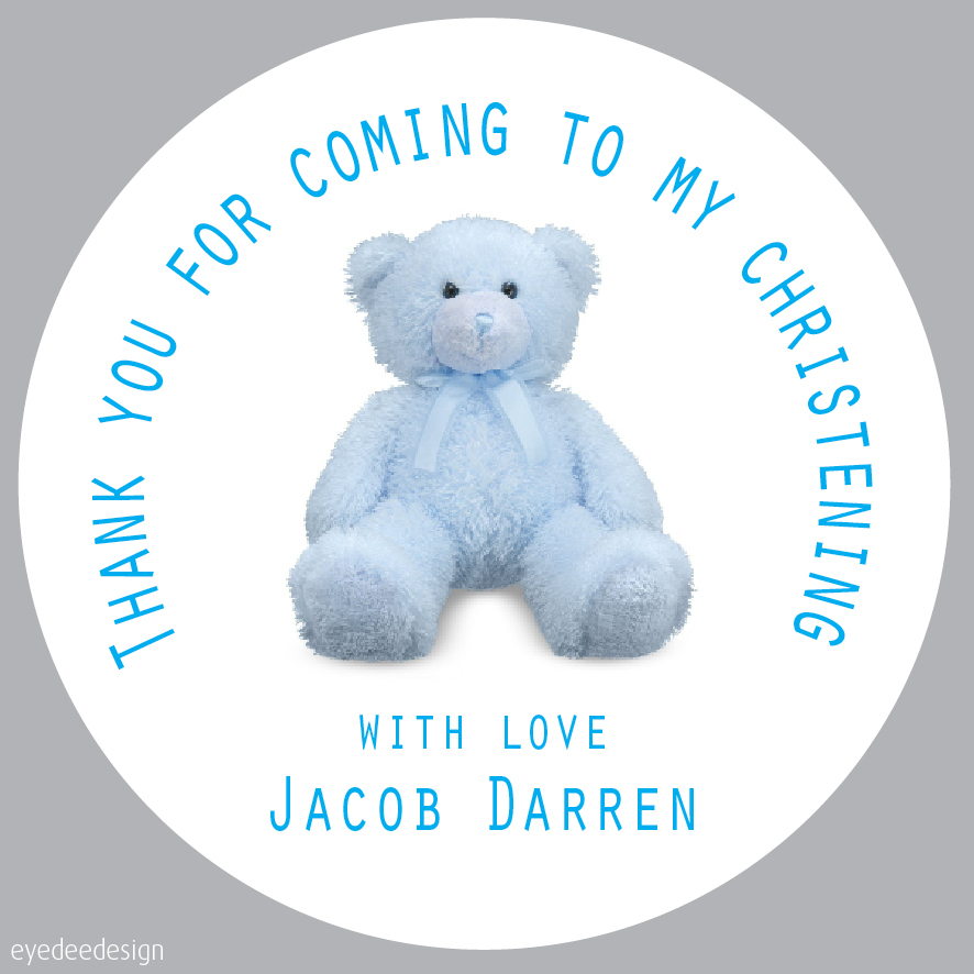 35x Personalised Blue Christening Party Thank You Envelope Seals Stickers -243