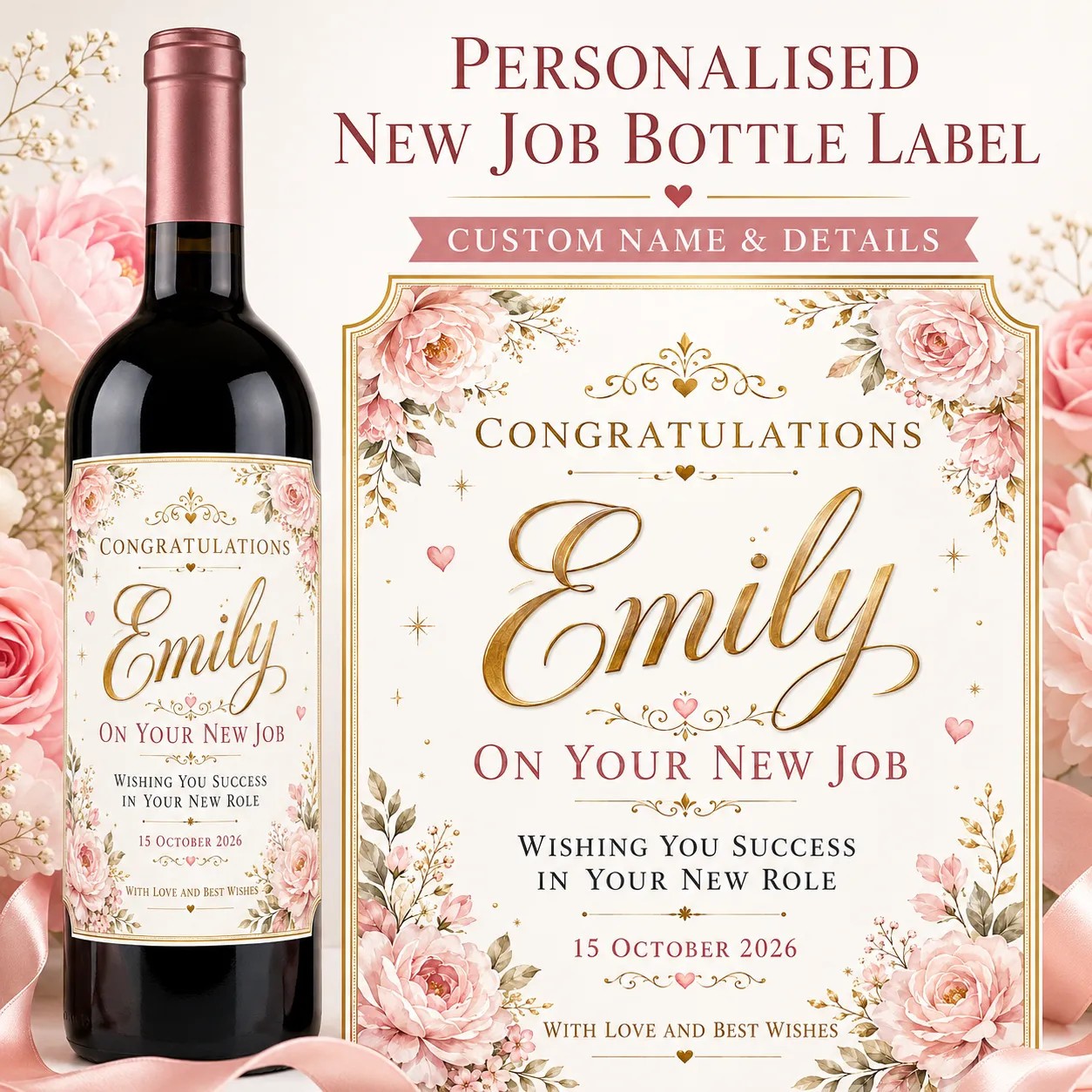 Personalised New Job Bottle Label Sticker Custom Congratulations Wine Gift