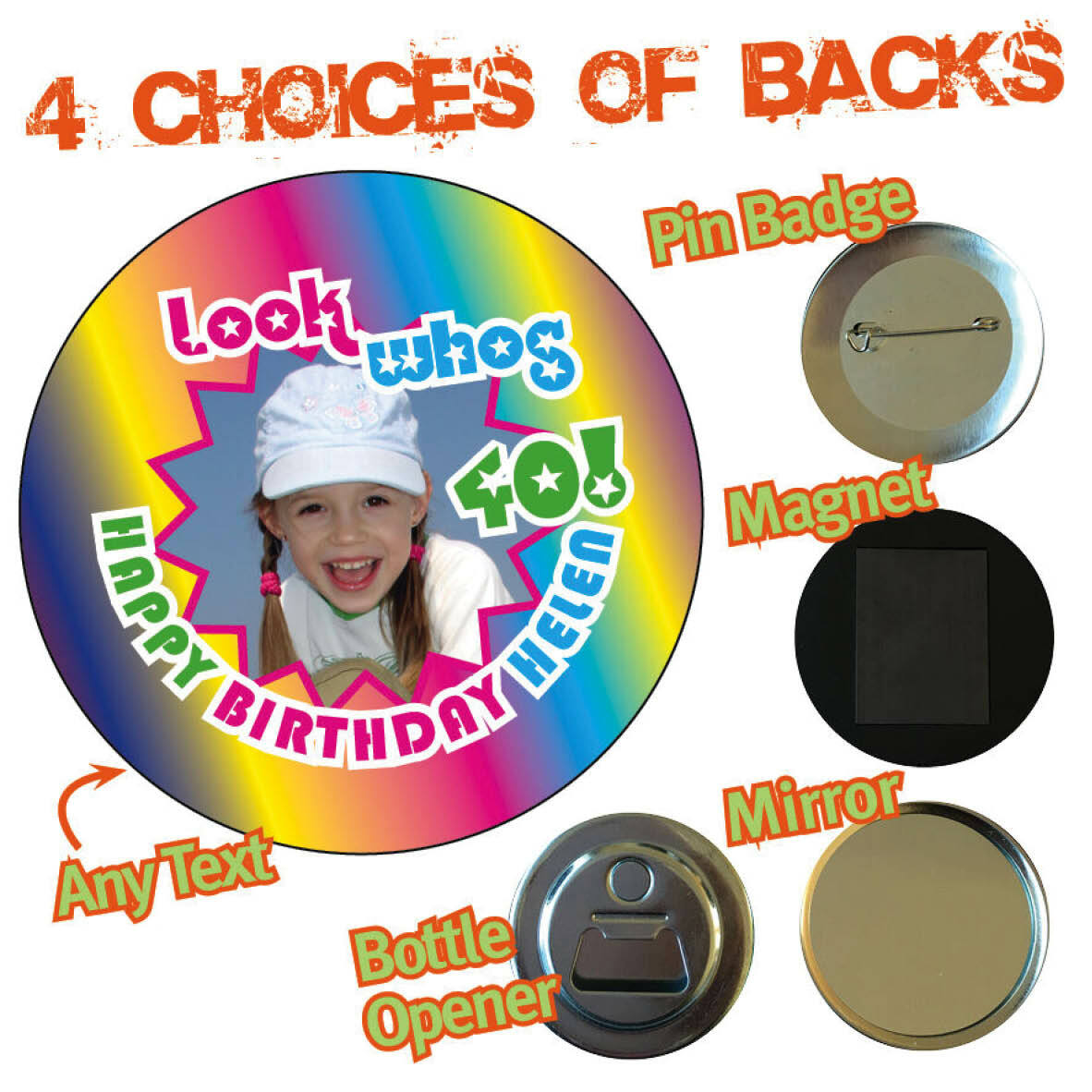 Personalised PHOTO Happy Birthday Party Badge Mirror Bottle Opener Fun Gift 626
