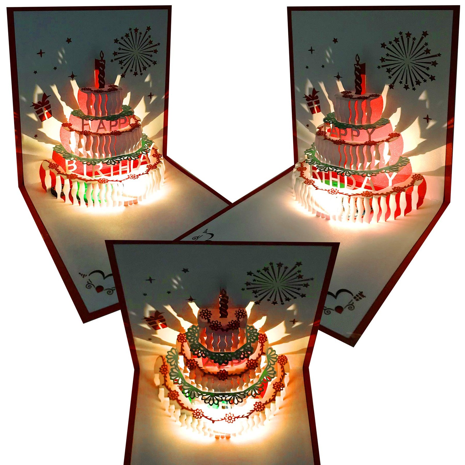 Akeydeco 3D Pop Up Birthday 5.9 inches by inches, red card Warm light