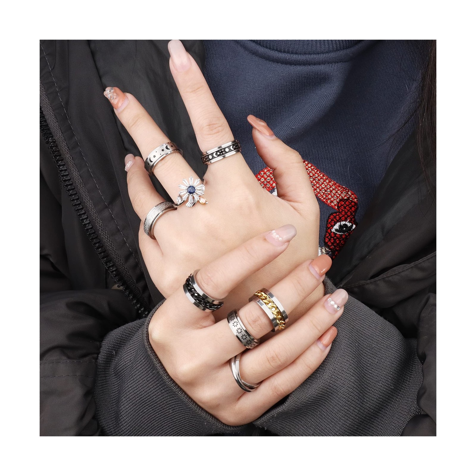 FASACCO 12Pcs Fidget Anxiety Rings for Women Men – Spinner Fidg… Fast USA SHIP