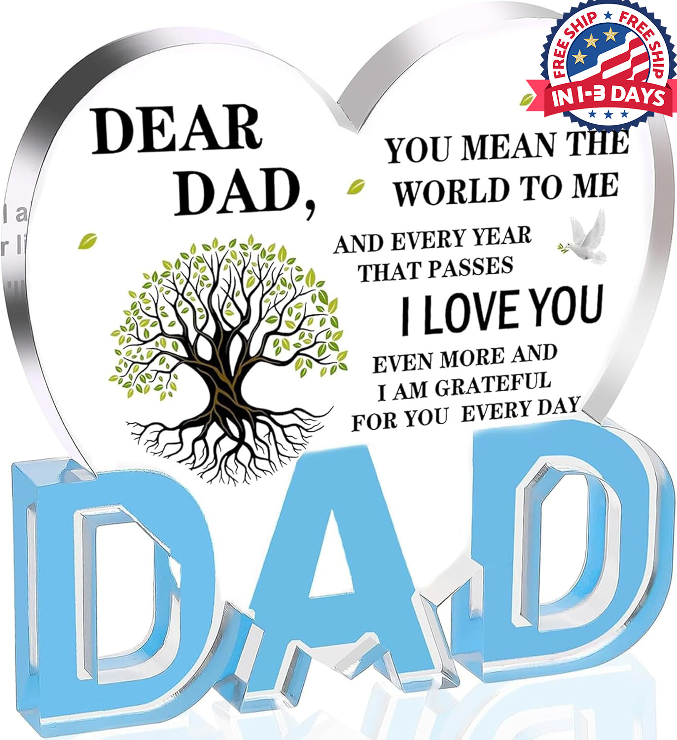 Fathers Day Dad Gifts, Gifts for – Acrylic Heart Plaque transparent