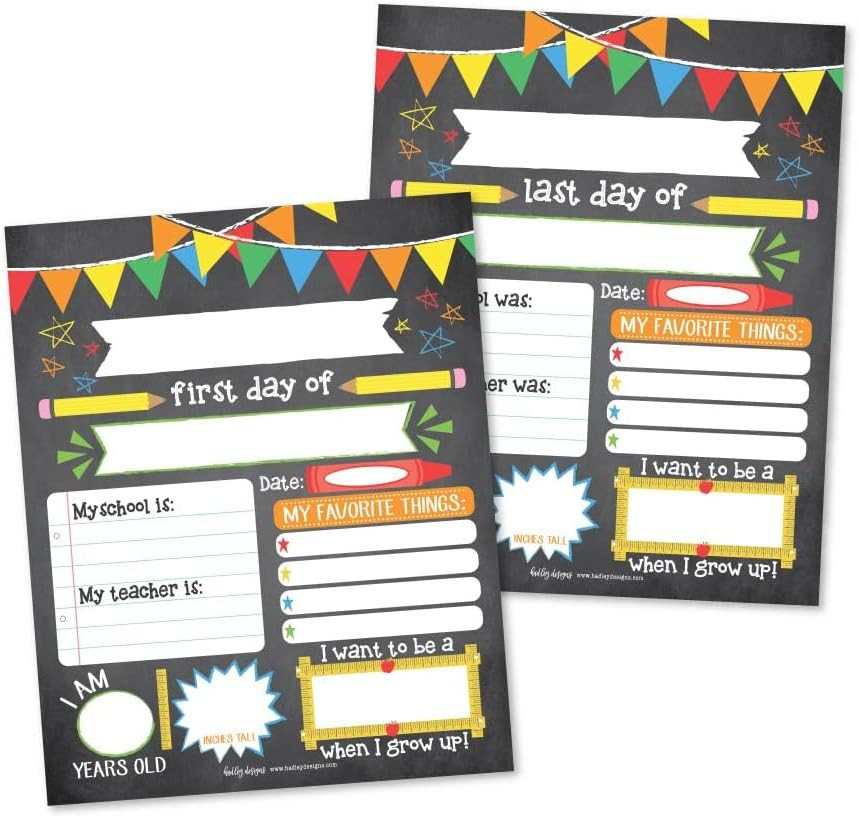 First Day of School Board – 10 Double-Sided First and Last Day Boards, 8X10 Back