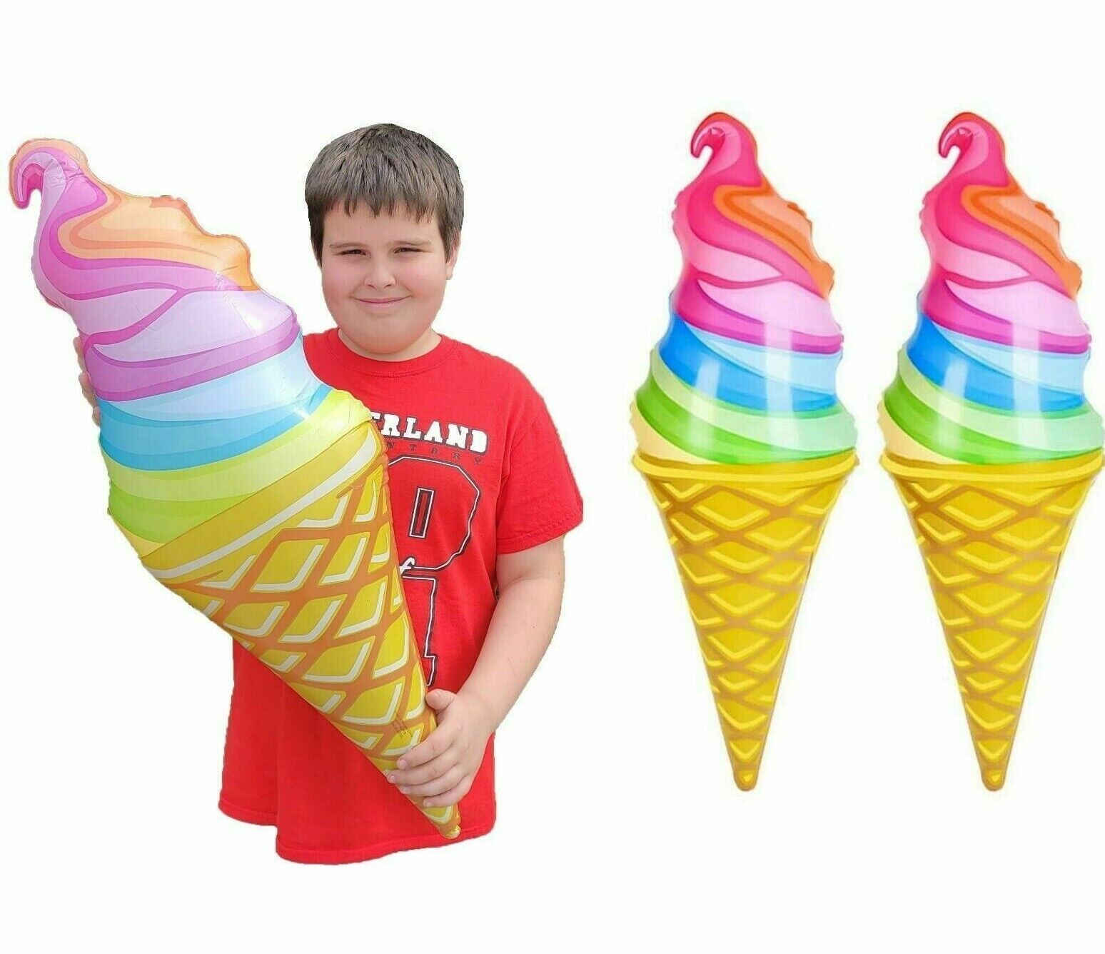 3 RAINBOW SWIRL Inflatable Ice Cream Cone – Wonka Pool Toy Pride Party Decor