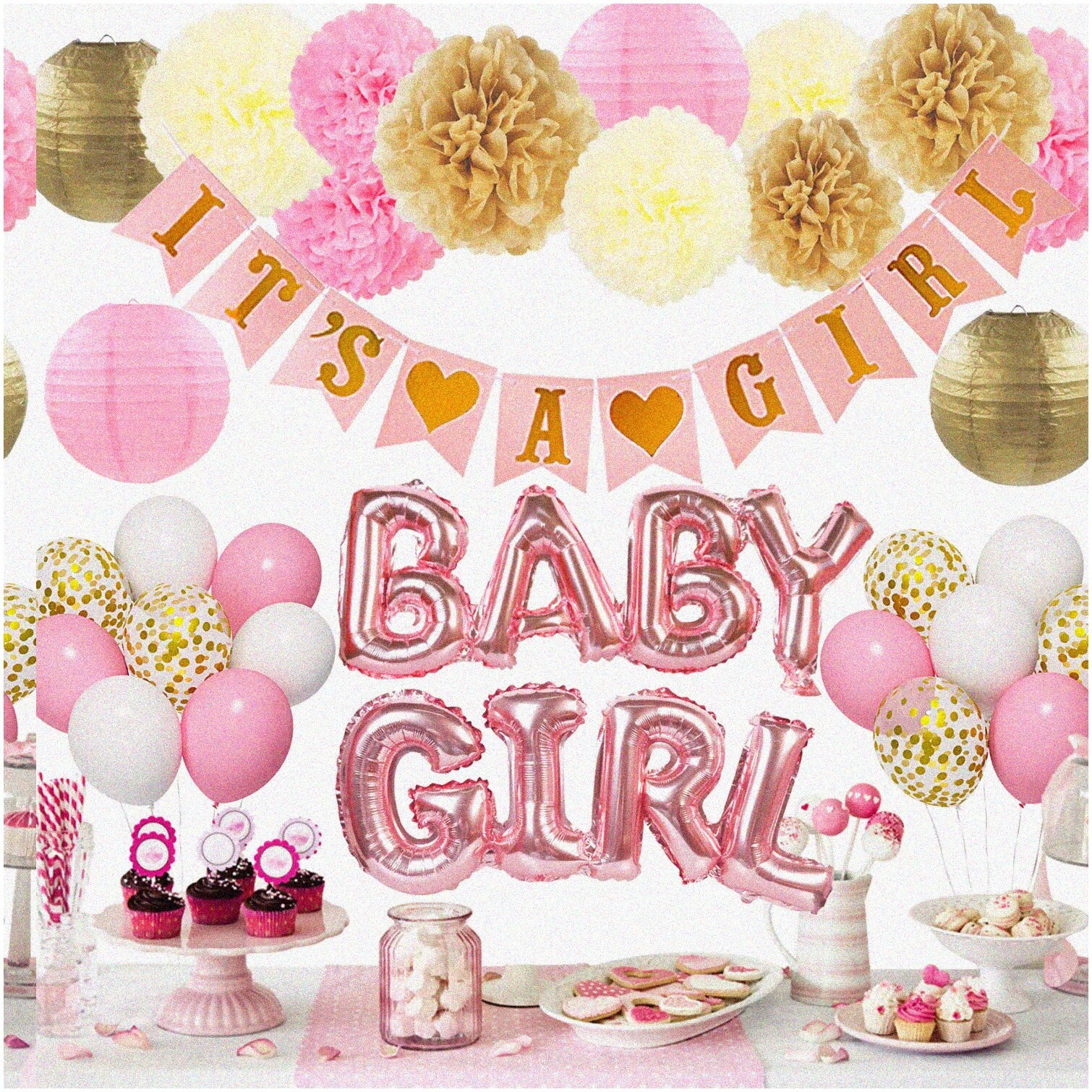 Pink Baby Girl Party Pack with Banner and Decorations