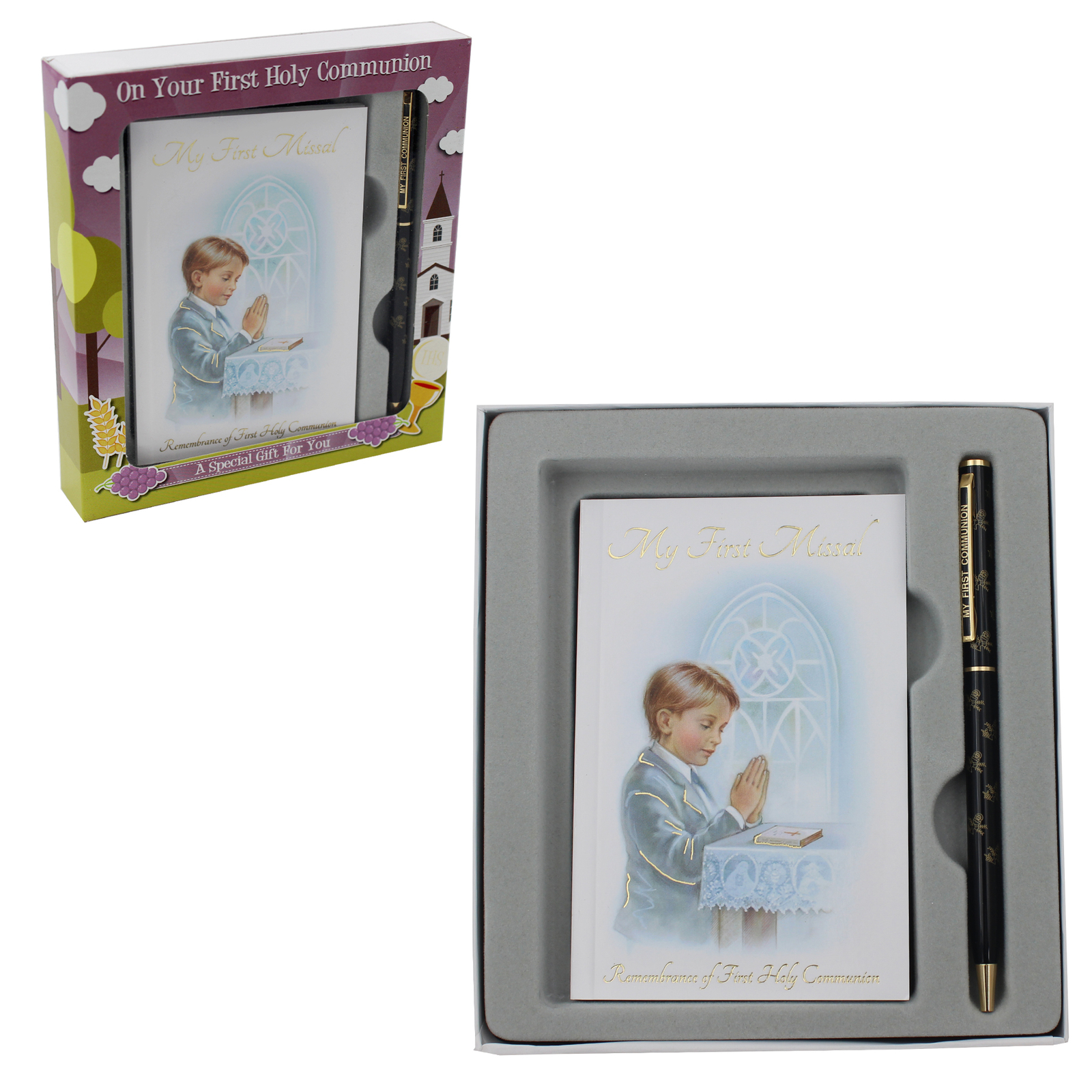 First Holy Communion Gift Set Boy Missal Book, Pen C5168