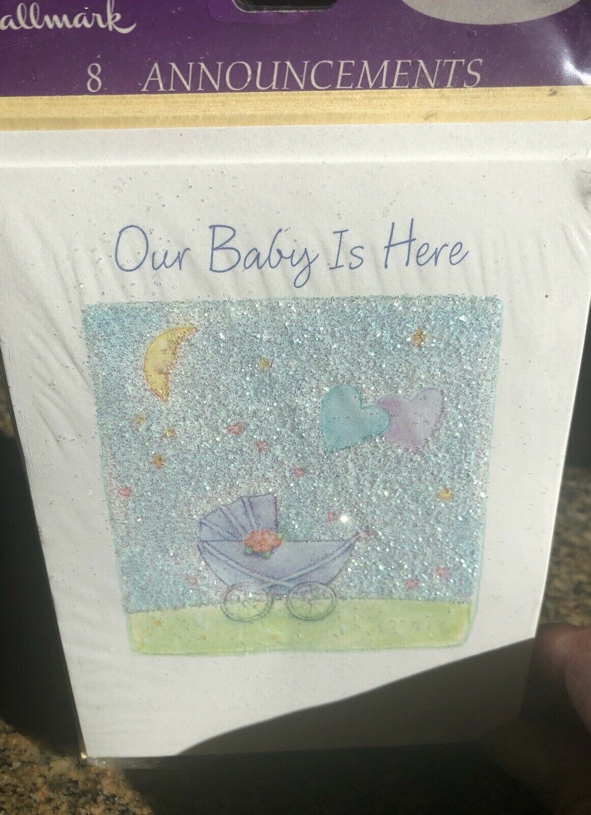 NEW HALLMARK Baby Birth Announcements CARDS Our Baby is Here Envelopes Packof 8 