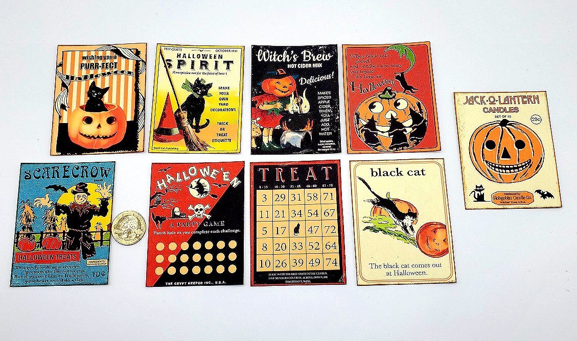 9-Halloween-Retro-Mid Century-Ephemera-Handmade-Linen Cardstock-Cards