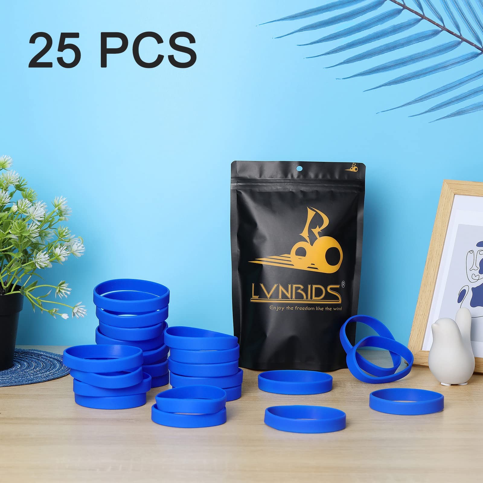 25 pcs Blue Silicone Elastic Wristbands Bracelet Blank Rubber Wrist bands Bra…