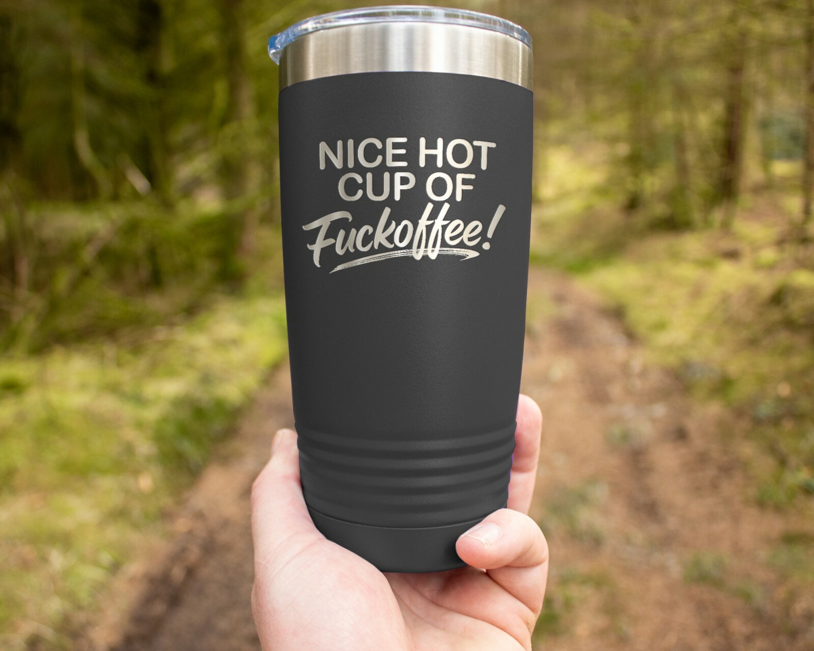 Coffee Tumbler NICE HOT CUP OF FUCKOFFEE Funny 20 oz Travel Tumbler – Black
