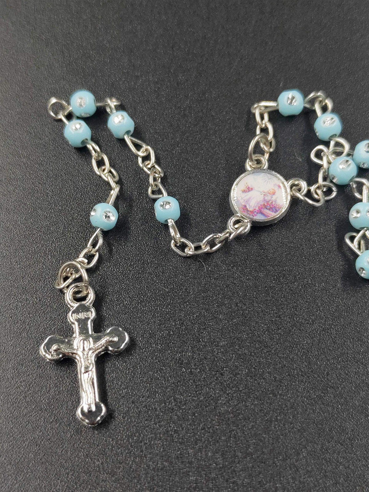 US 12pcs Blue Beaded Rosary Necklace in Wishing Bottle Bag Gifts for Guests