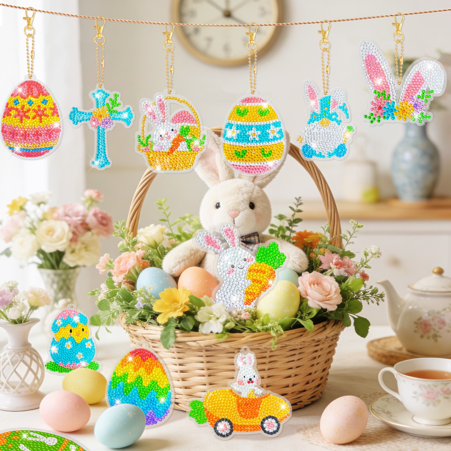 Easter Diamond Painting DIY Keychain Easter Ornaments Bunny Kids Game Supplies