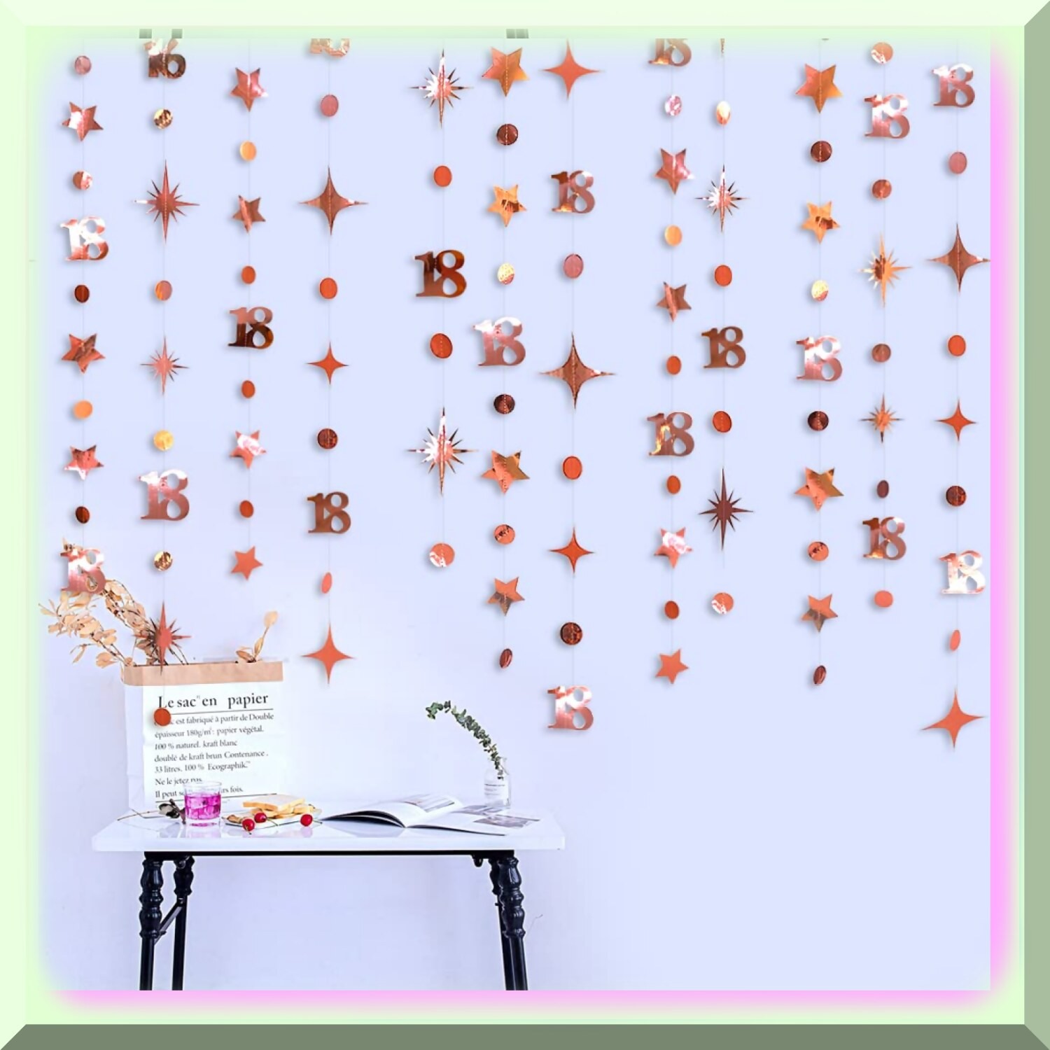 Rose Gold 18th Birthday Decor Kit with Star Garlands