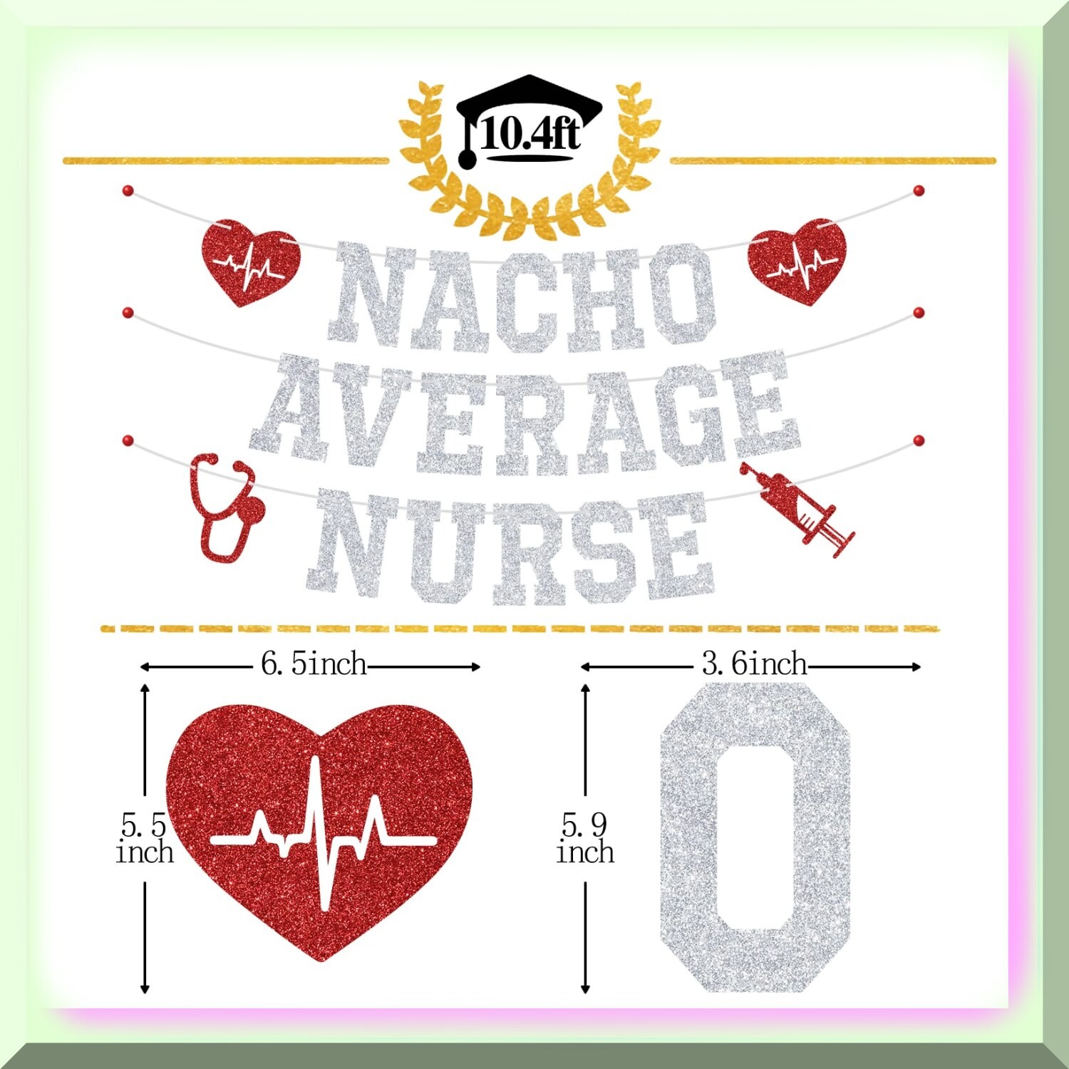 Silver Nurse Graduation Banner with Glitter Letters