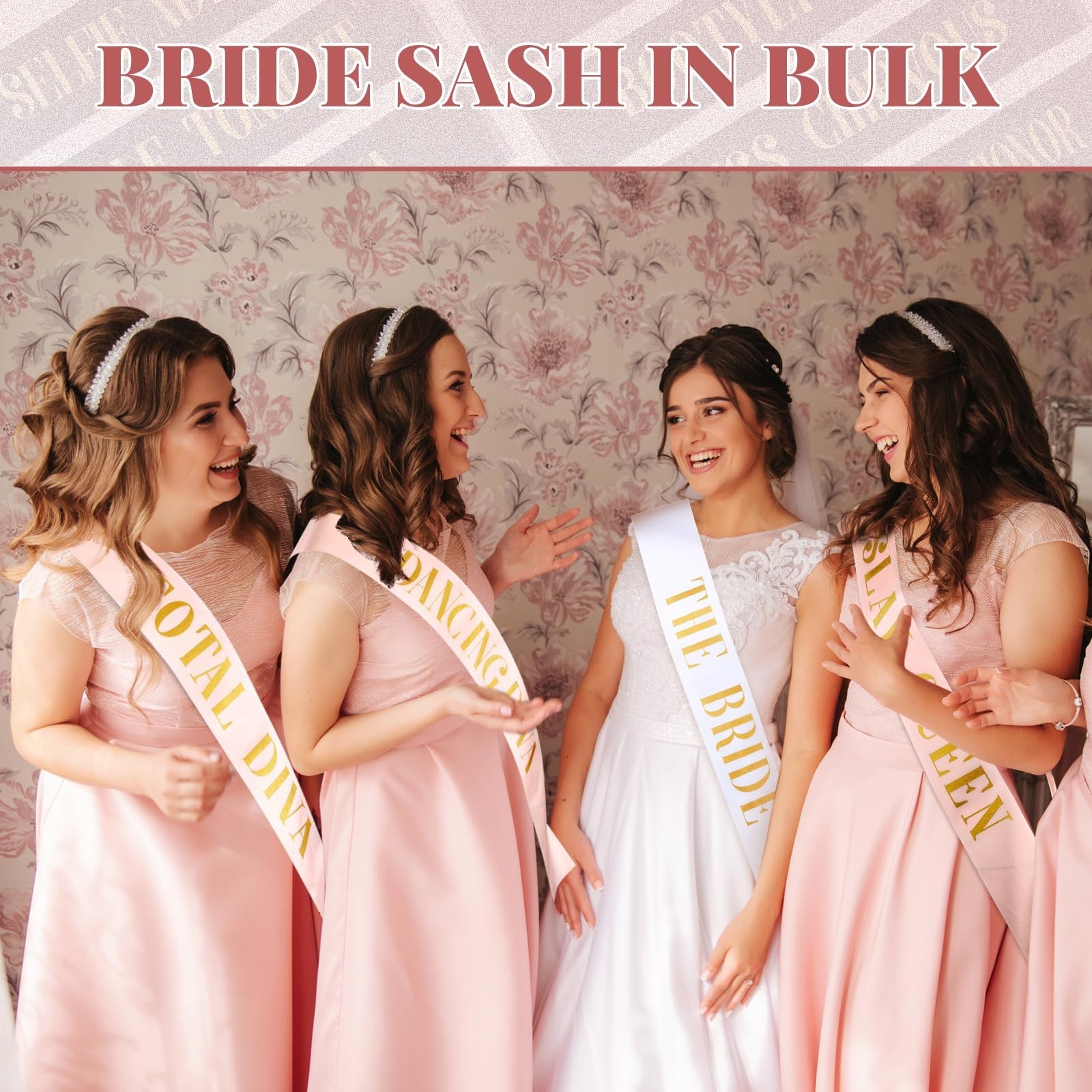 24 Pcs Bachelorette Party Sashes Set – Bridal Team Gifts, White & Rose Gold