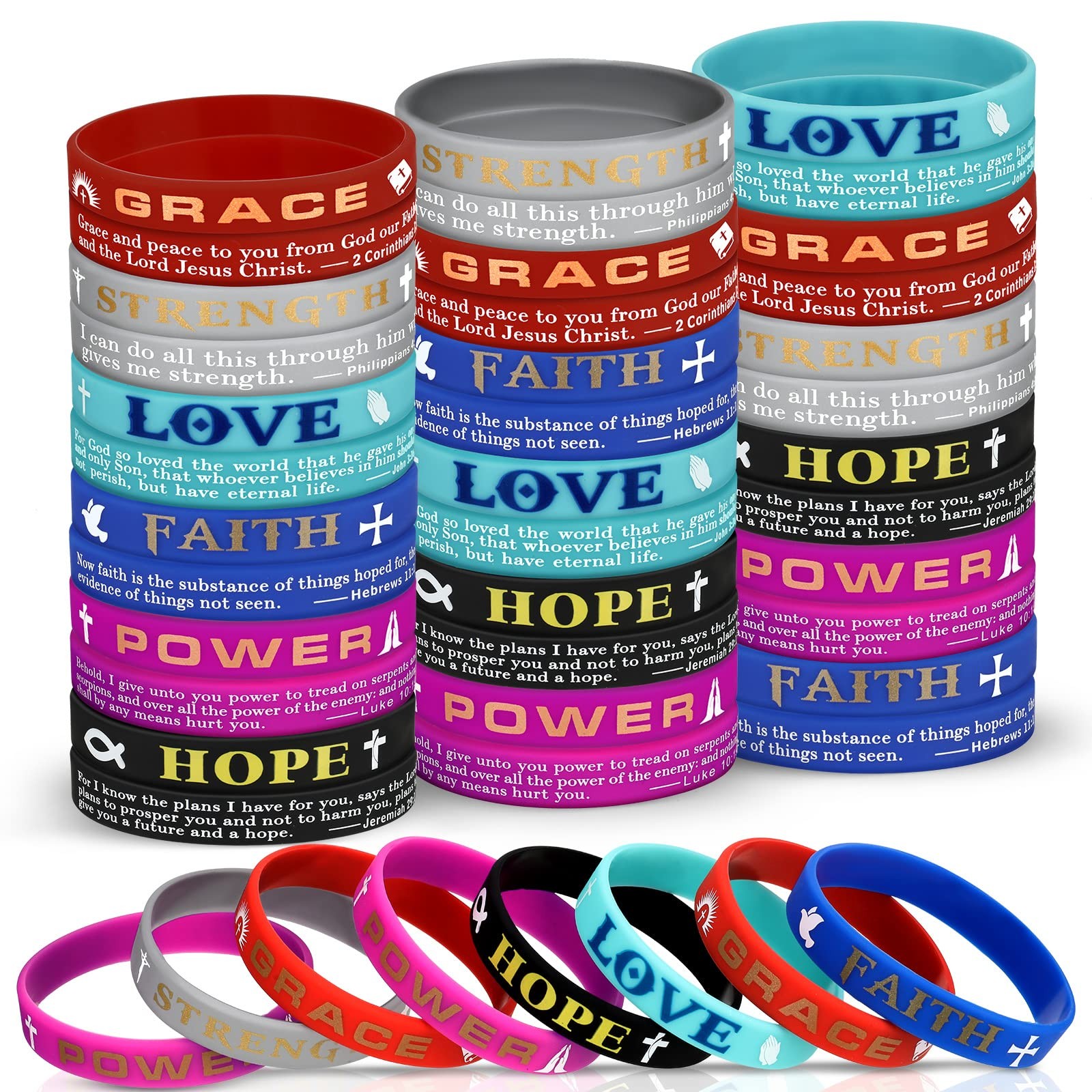 48 Pcs Christian Inspirational Bible Verses Bracelets Religious Silicone Wristba