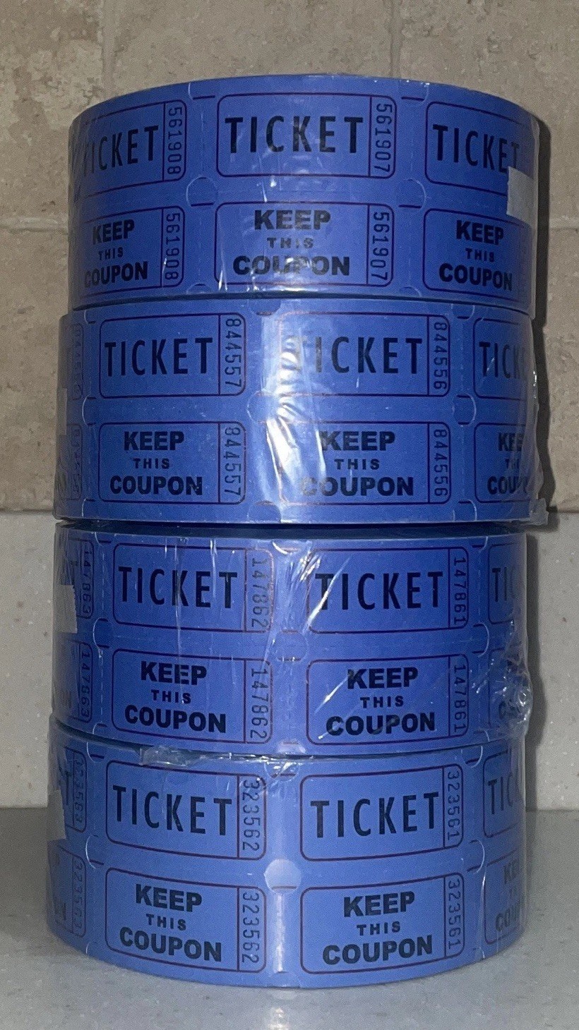 8000 Raffle Tickets (4 rolls of 2000) Double Roll 50/50 Tickets USA FREE SHIPPIN