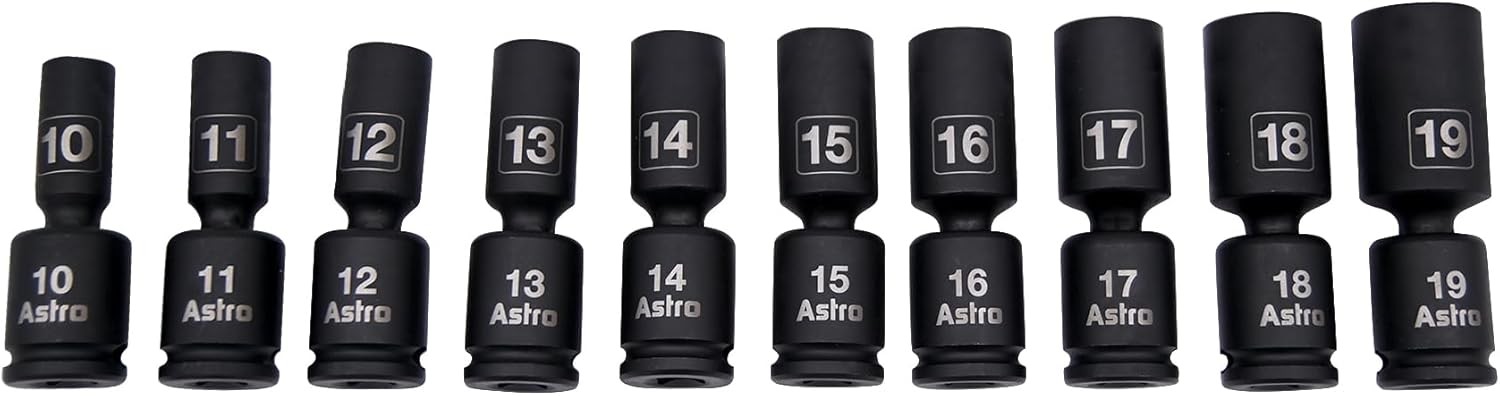 Astro Tools 78344M 10pc 3/8″ Drive Mid-Length Pinless Universal Impact Sockets –