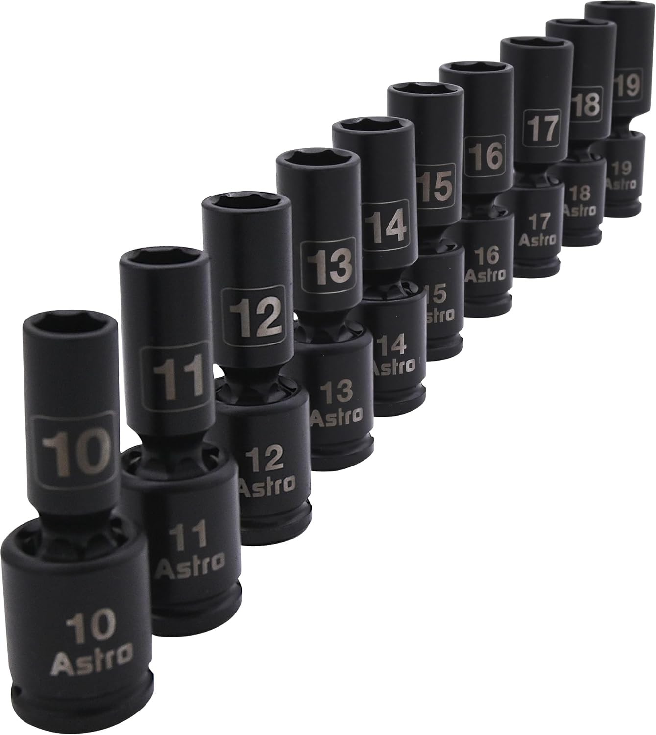 Astro Tools 78344M 10pc 3/8″ Drive Mid-Length Pinless Universal Impact Sockets –