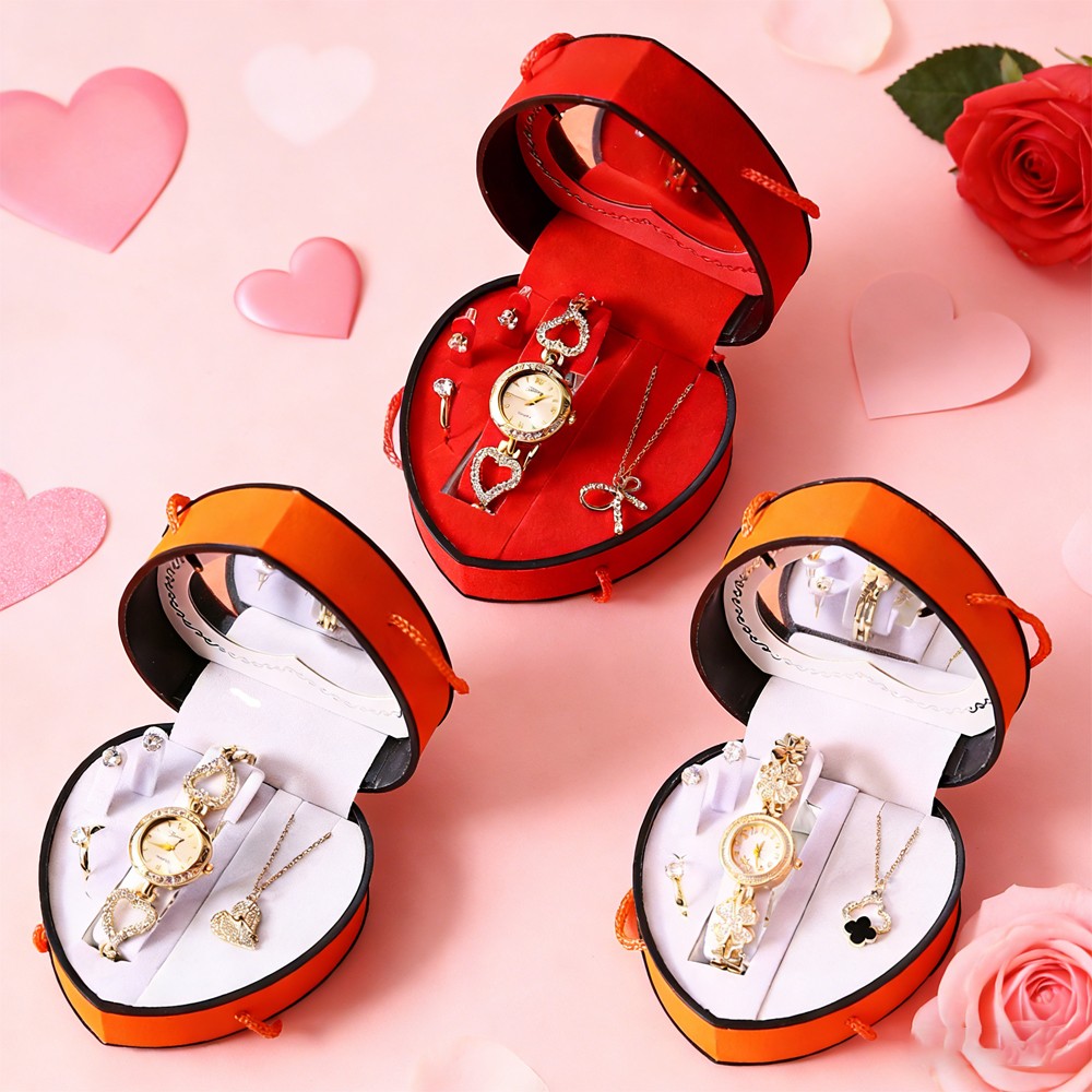 Women’s Watch & Jewelry Set Elegant Necklace Earrings Ring For Valentine’s Day
