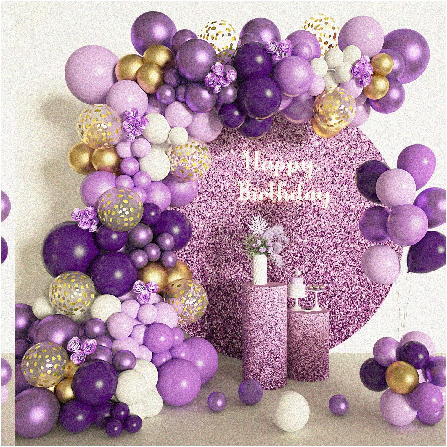 Pastel Dreams Balloon Garland Kit with Purple and Gold Balloons