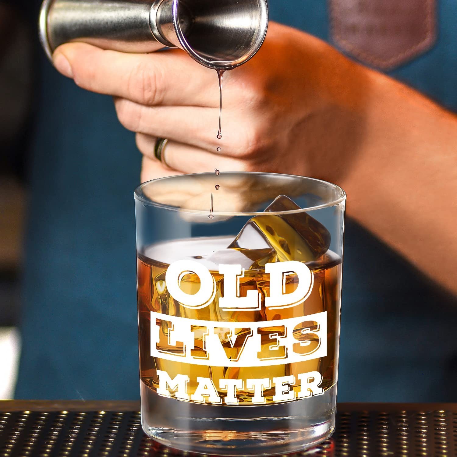 LIGHTEN LIFE Old Lives Matter Whiskey Glass 12 oz,Rock Glass in Valued Wooden…