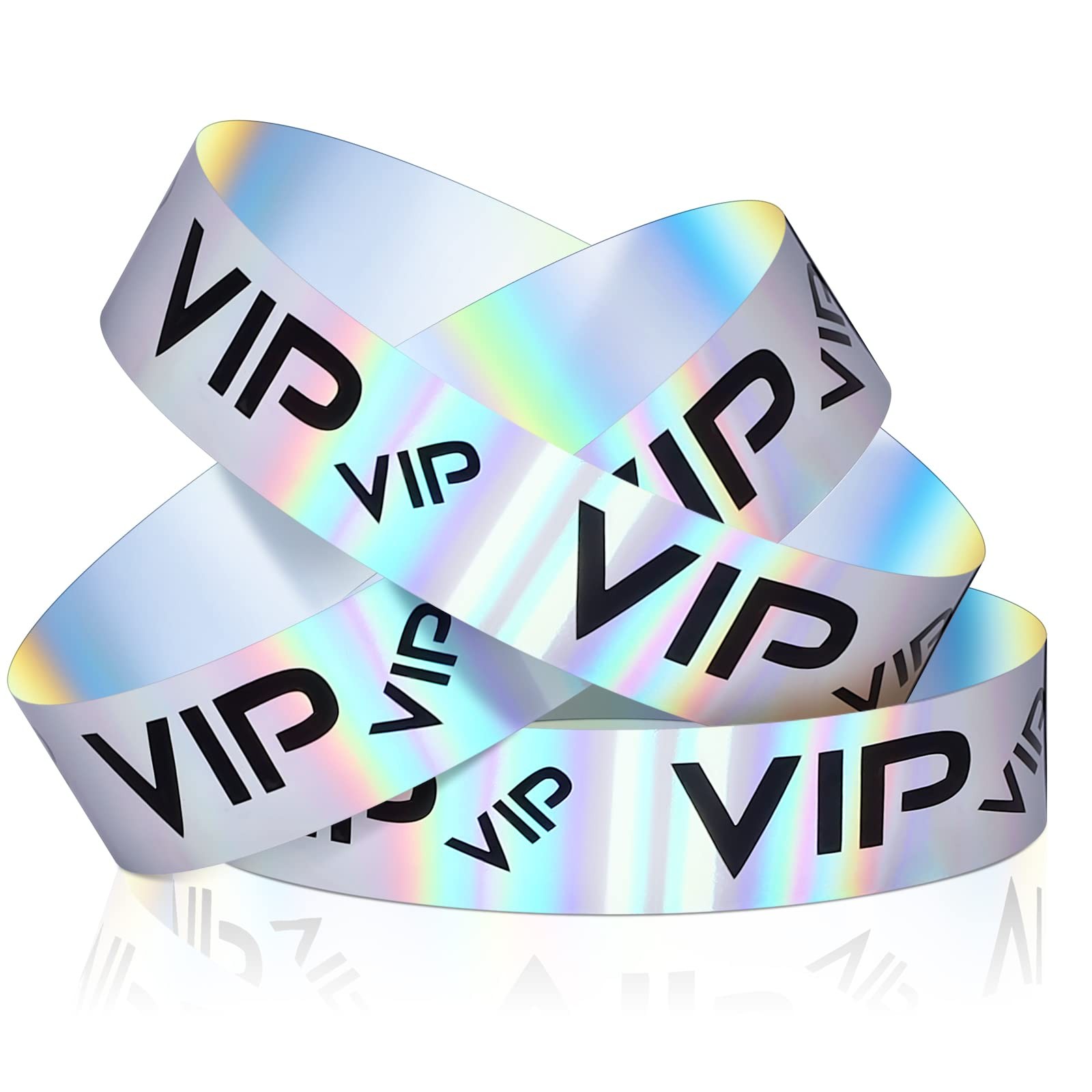 Teling 500 Pack VIP Plastic Wristbands 9.84 x 1.2 inches, Glitter Silver