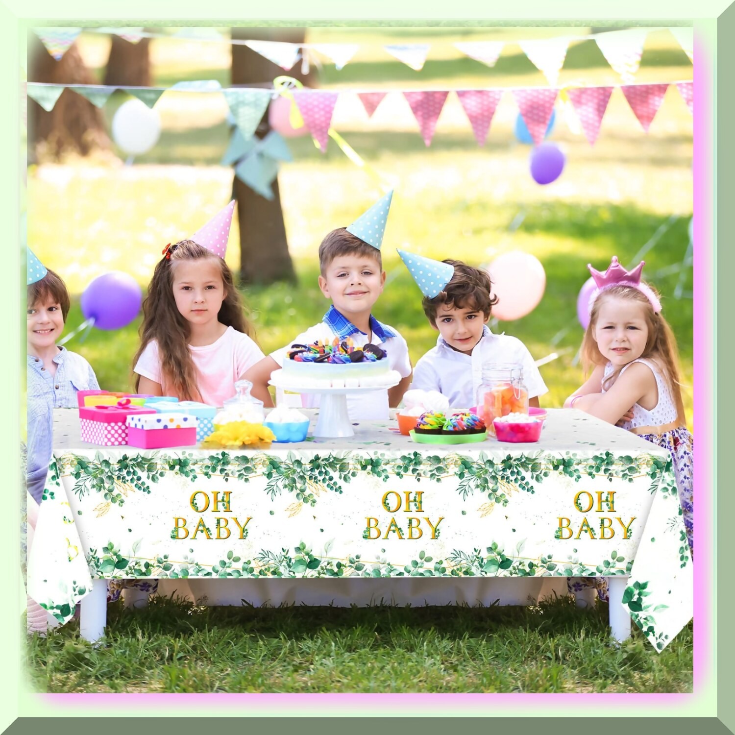 Three Greenery Waterproof Disposable Tablecloths for Baby Shower