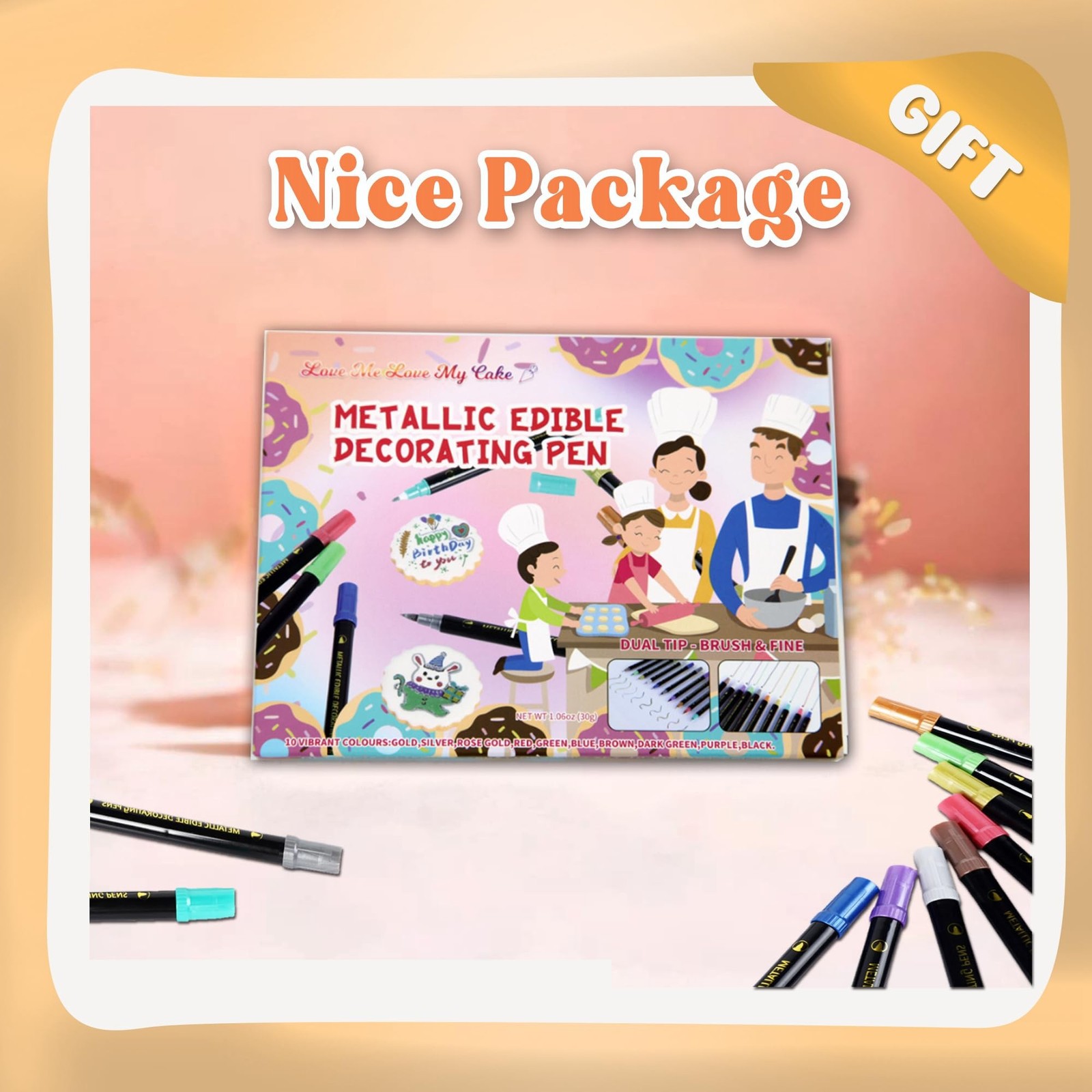 EDIBLE METALLIC MARKERS, 10PCS UPGRADE FOOD GRADE GOLD SHIMMERING PENS FOR CO…