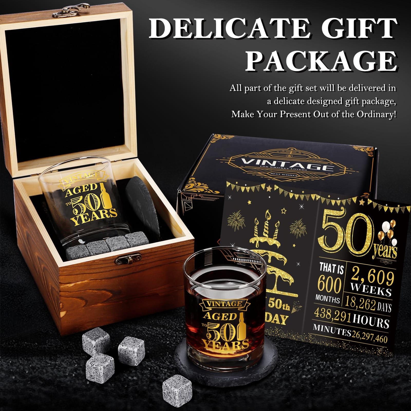 50th Birthday Gifts for Men – Vintage Whiskey Glass Set, 50th Birthday Decora…
