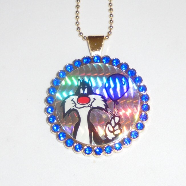 Vintage Looney Tunes Sylvester Cat Prism Pog Cap Chain Pendant Necklace Cartoons