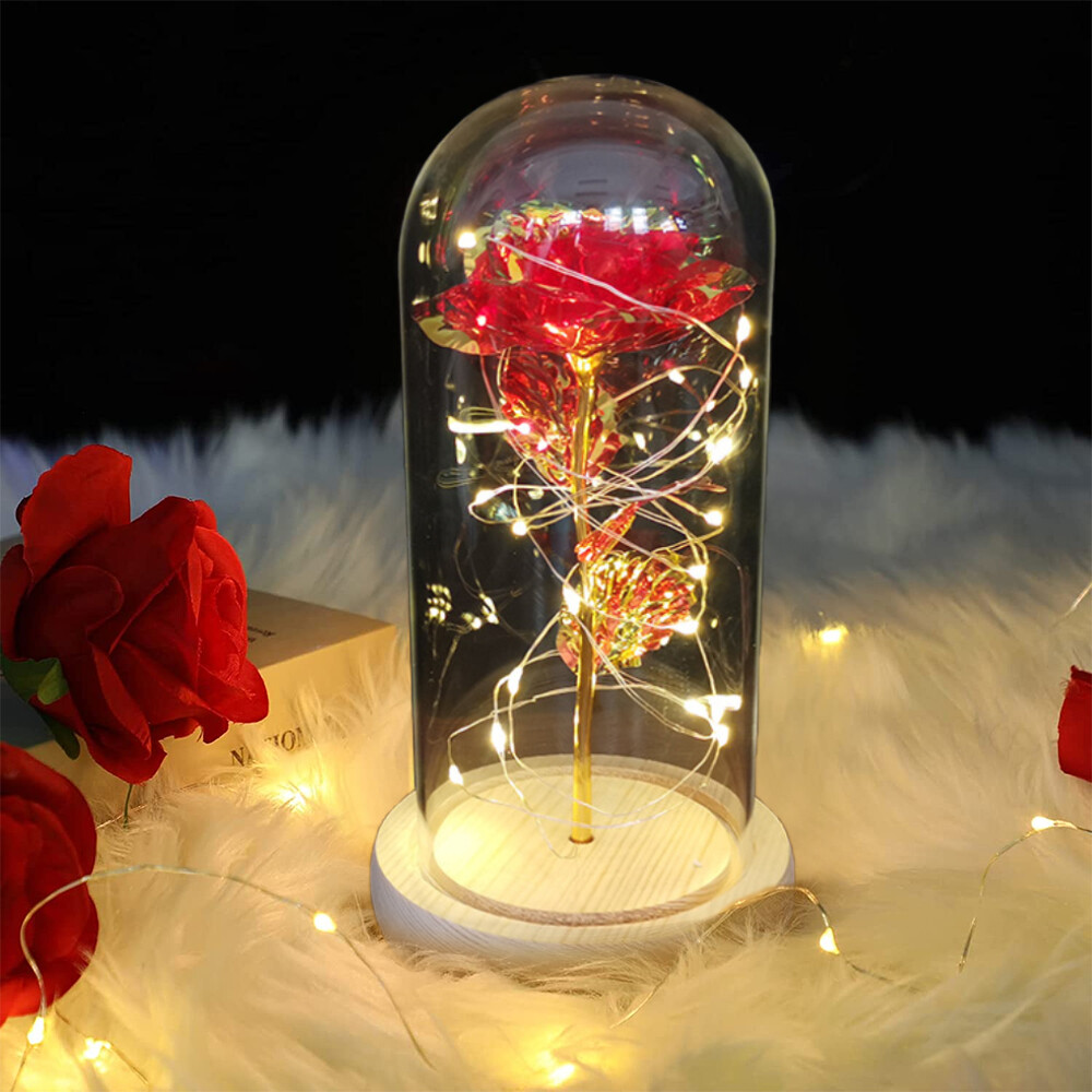 Romantic Crystal Flower Gift – Rose in Glass Dome – Mother`s Day Gift