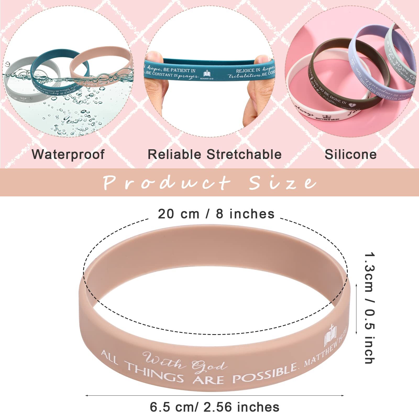 120 Pcs Religious Silicone Wristbands Bible Verse Rubber Bracelets for Men Women