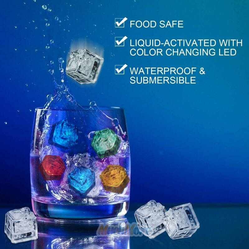 20x Waterproof Light Up Flashing LED Ice Cubes for Party Drinks Glowing Ice Cube