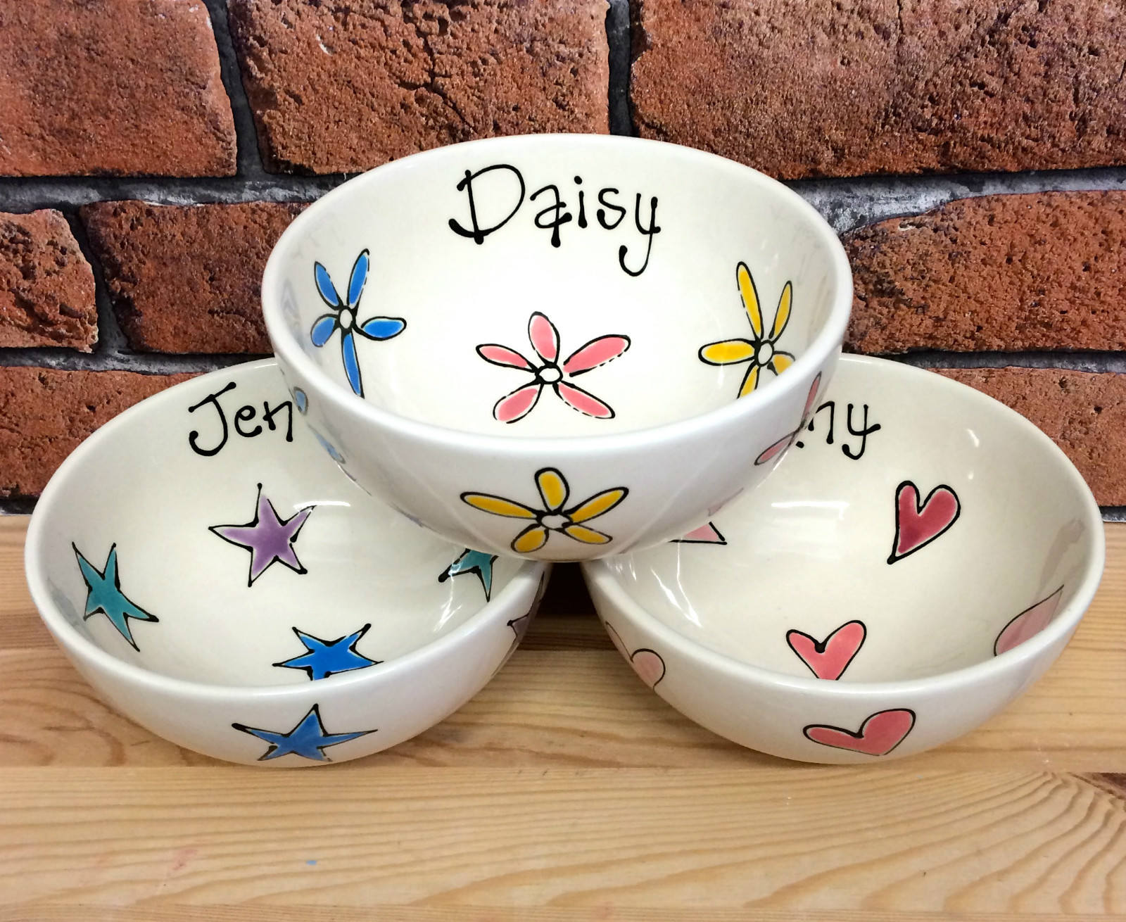 Personalised Handpainted Ceramic Bowl Choose Colour Design Text Gift Present