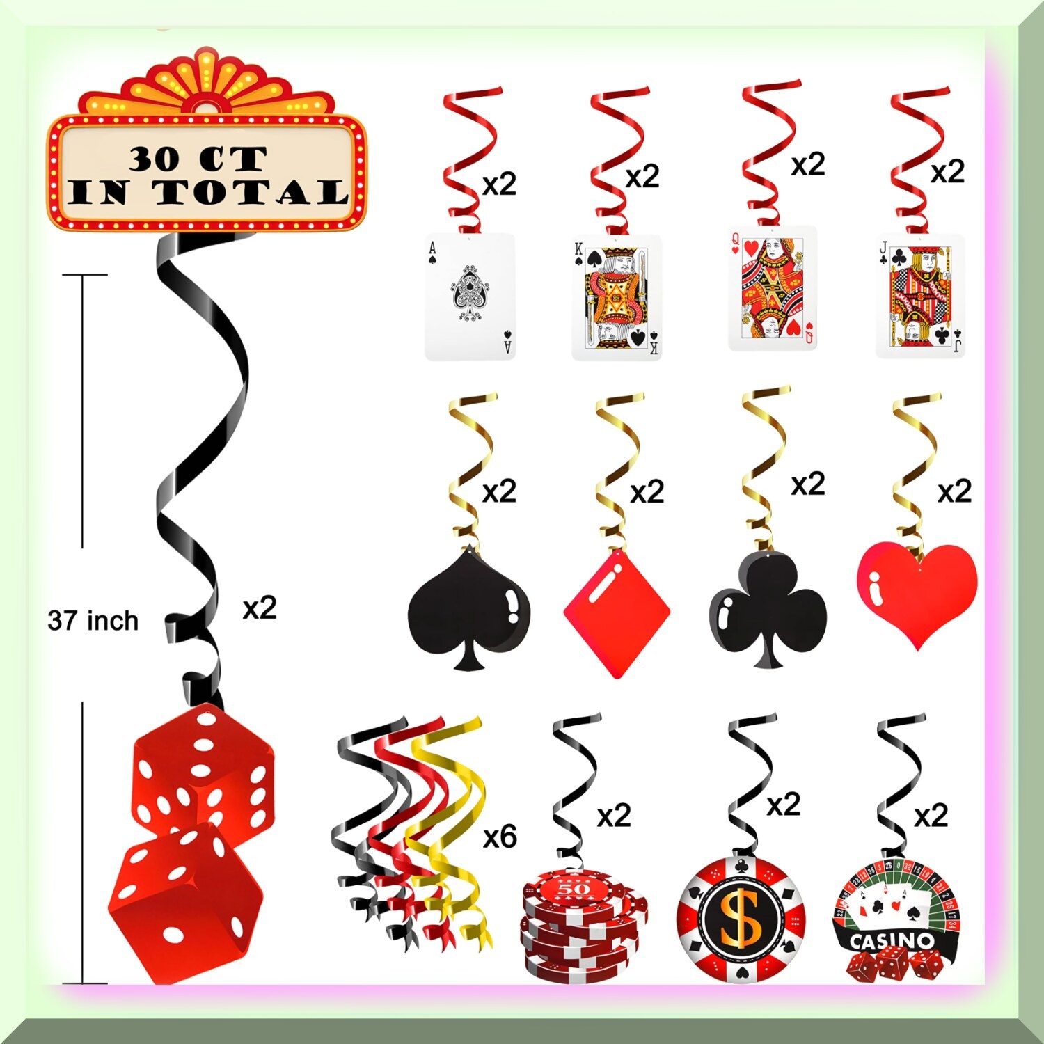 30 Poker Theme Hanging Decorations for Casino Night