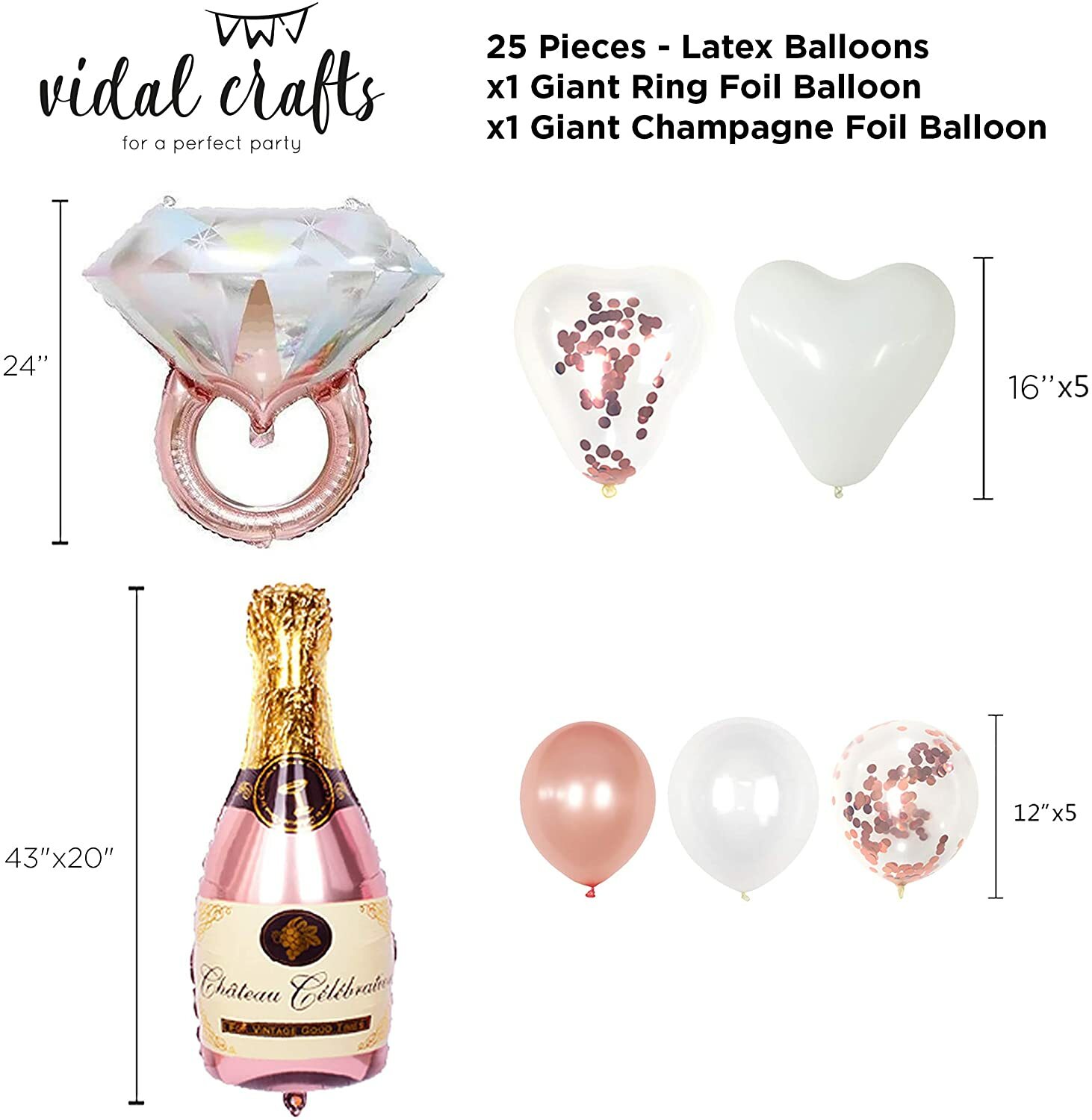 VIDAL CRAFTS Rose Gold Bridal Shower Decorations, Bachelorette Party Decor