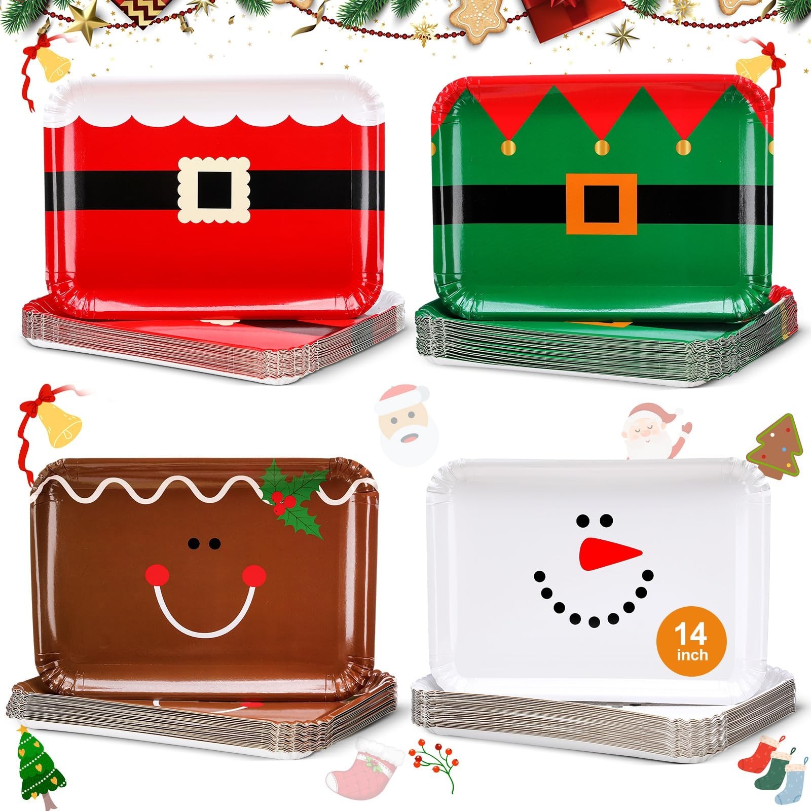 Havawish 52 Pcs 14″ x 10″ Extra Large Christmas Paper Plates Platters Rectang…