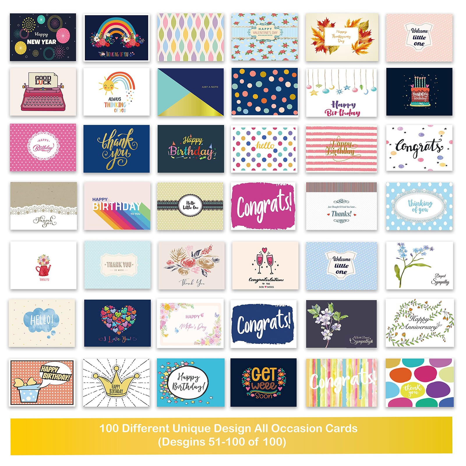 Janvale 100 All Occasion Cards Assortment Box with Color 5*7 inch, Multi