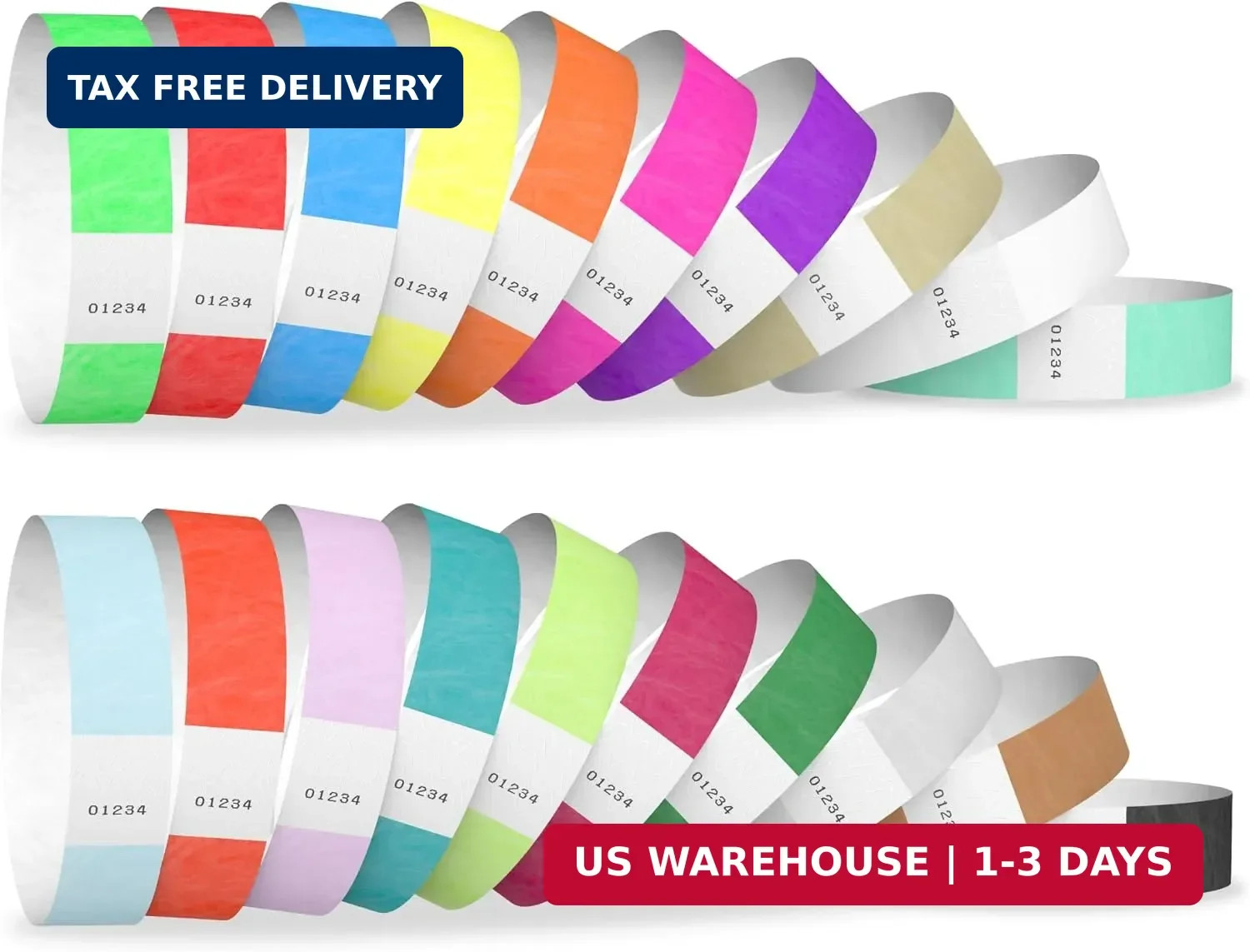 200 Wristco Tyvek Wristbands for Events, 20-Color Variety Pack – Tamper-Proof De