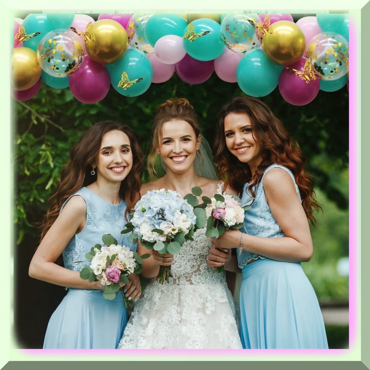 Teal Pink Balloon Arch Kit with Gold Butterflies