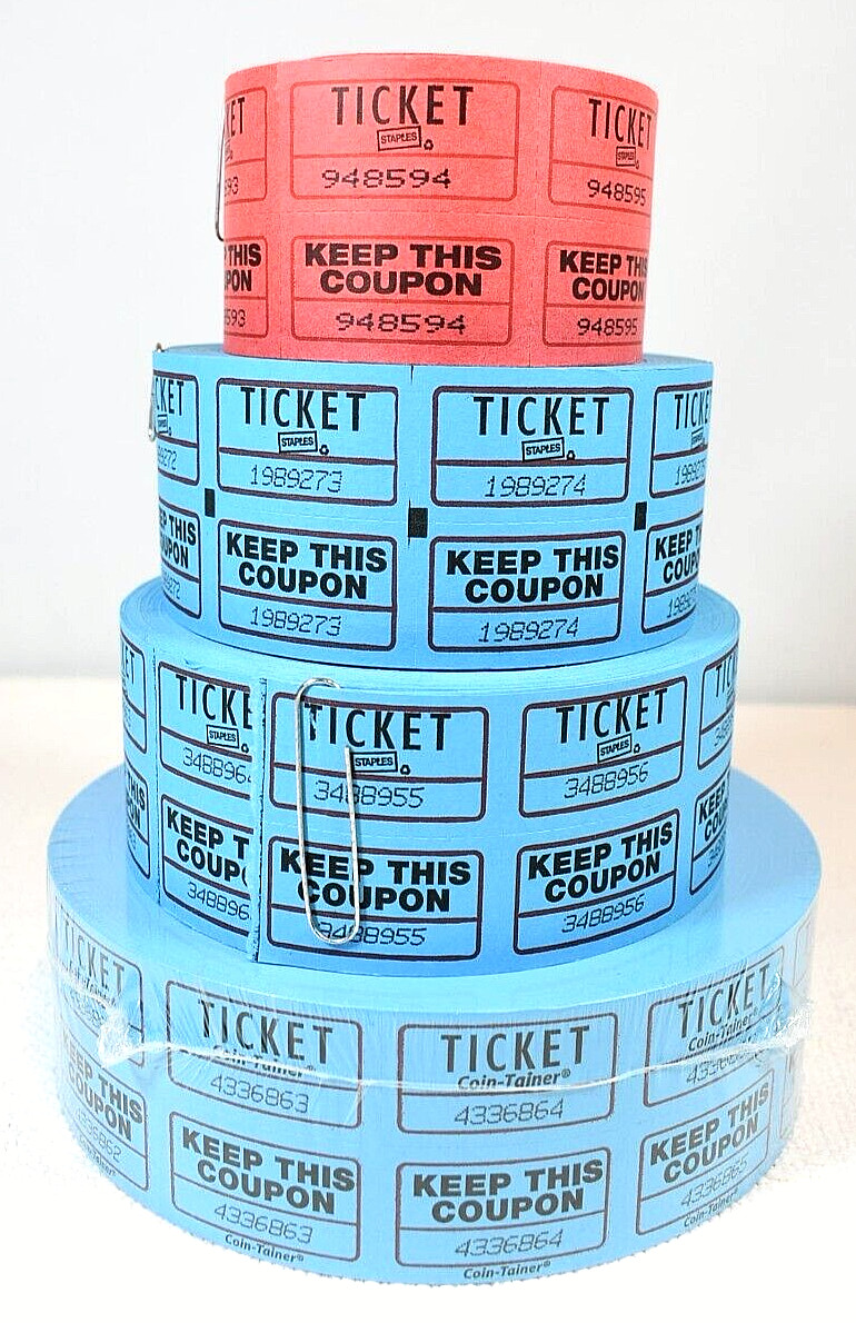 Raffle Tickets Event Double Rolls: 1 NEW 2000 Ticket Roll + 3 Various Used Rolls