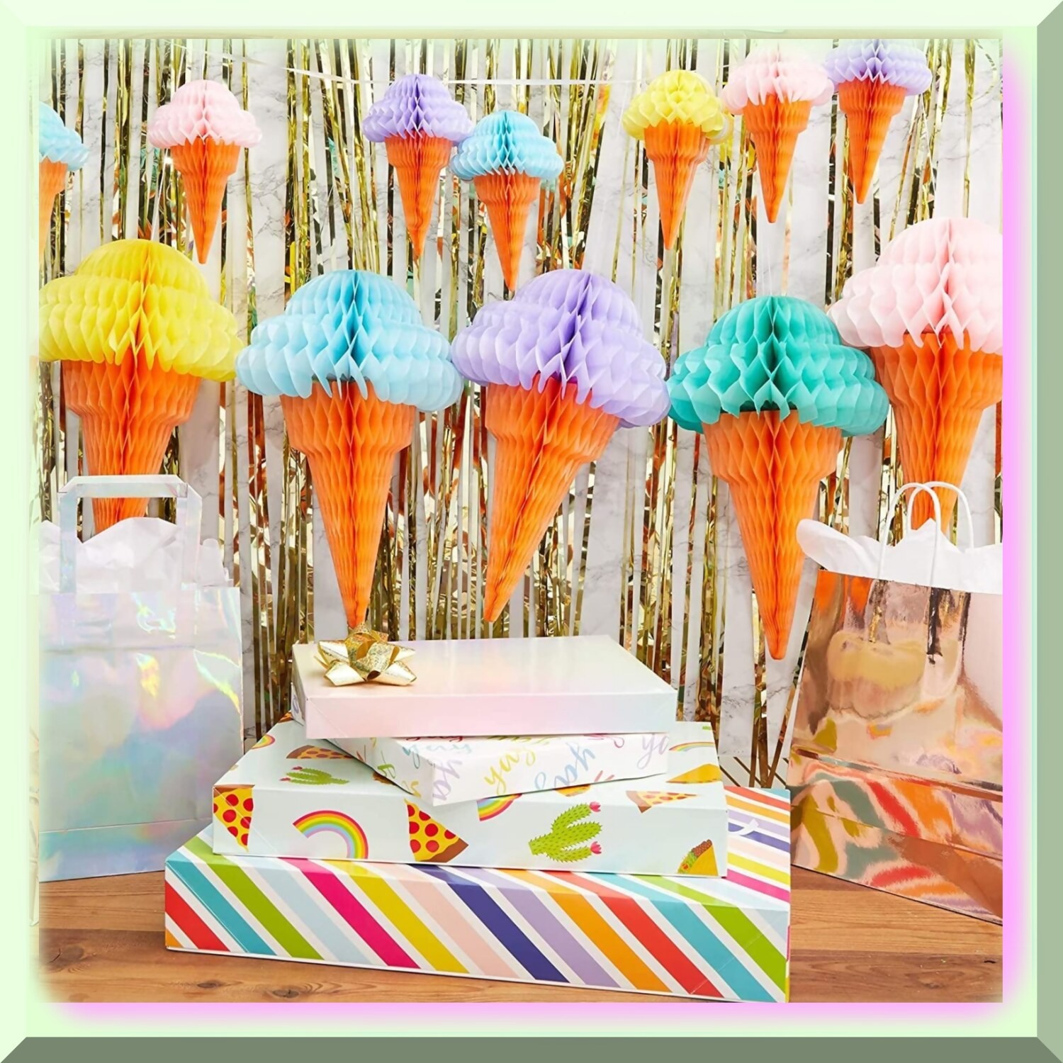 Honeycomb Ice Cream Cone Decorations 16 Pack