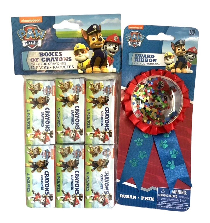 Paw Patrol 4 Pc Crayons 12 Pack + Award Ribbon Birthday Party Supplies Favors